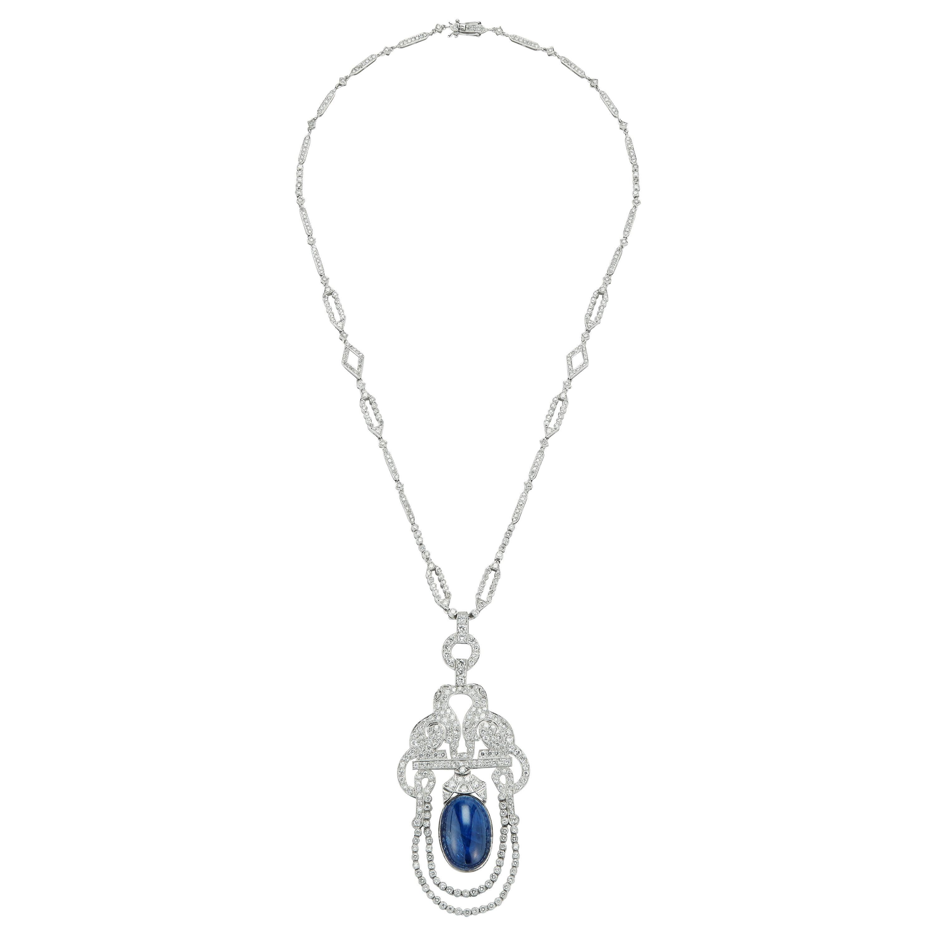 Sapphire and Diamond Sautoir Necklace