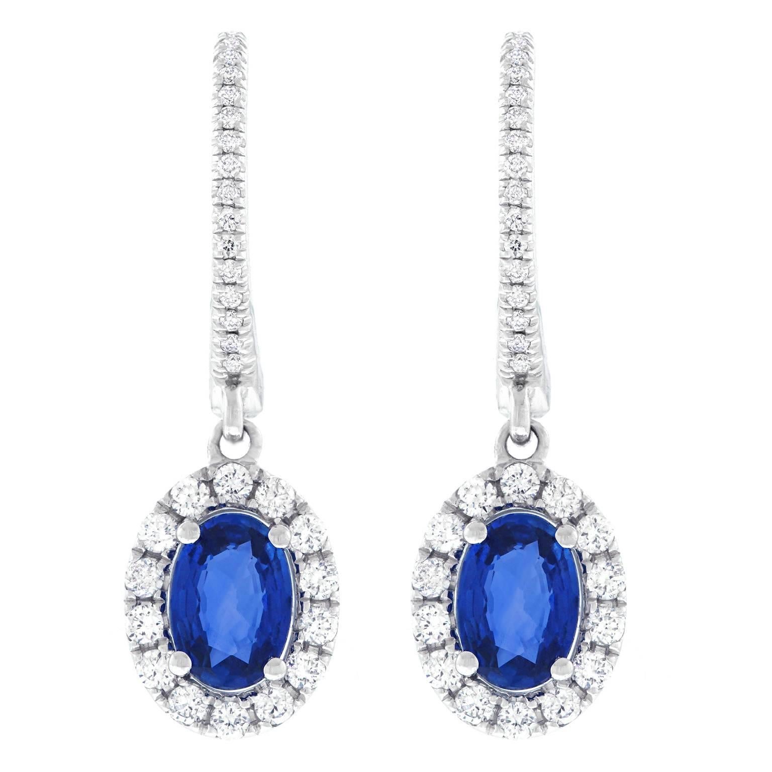 Sapphire and Diamond Set Gold Drop Earrings In Excellent Condition In Litchfield, CT