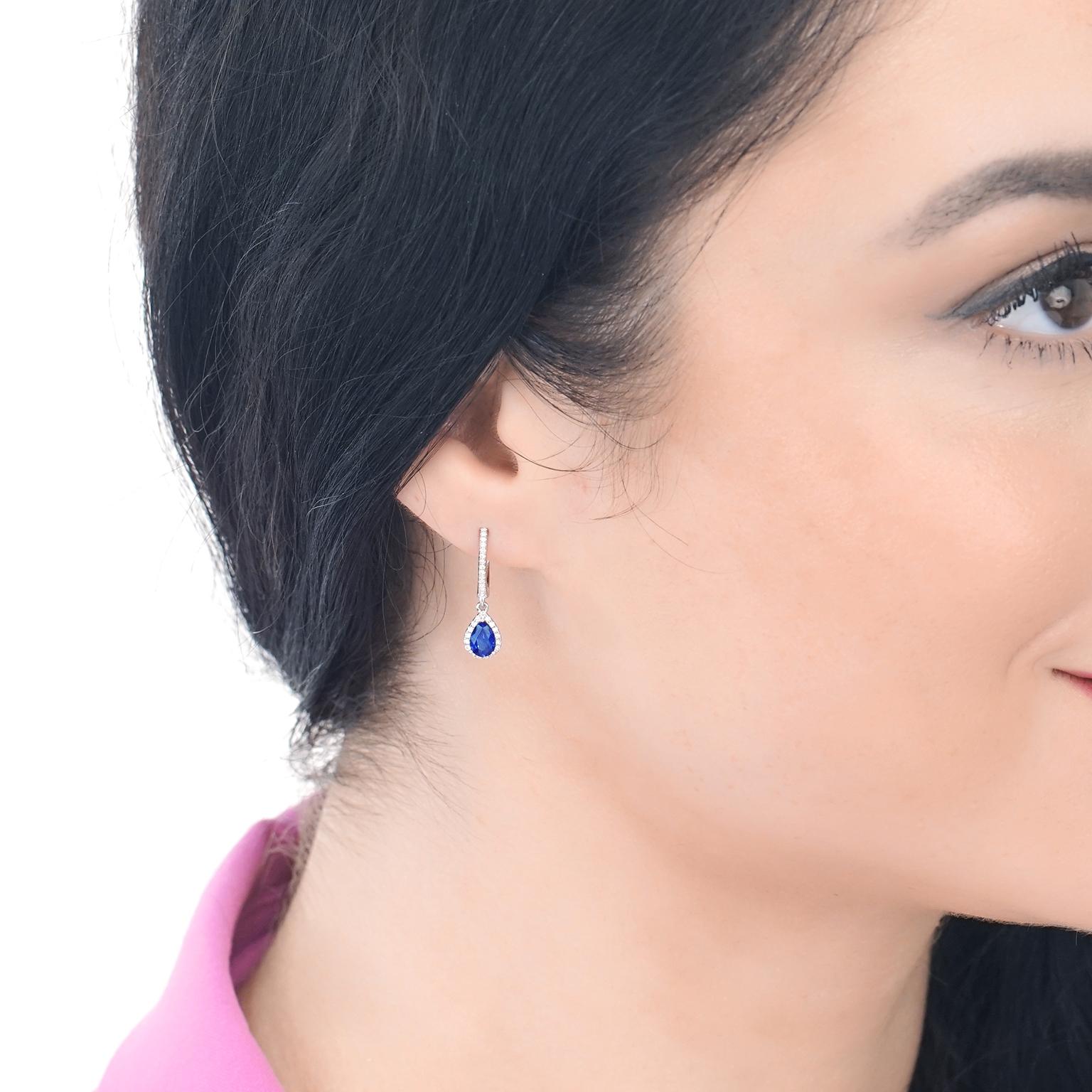 Women's Sapphire and Diamond Set Gold Drop Earrings