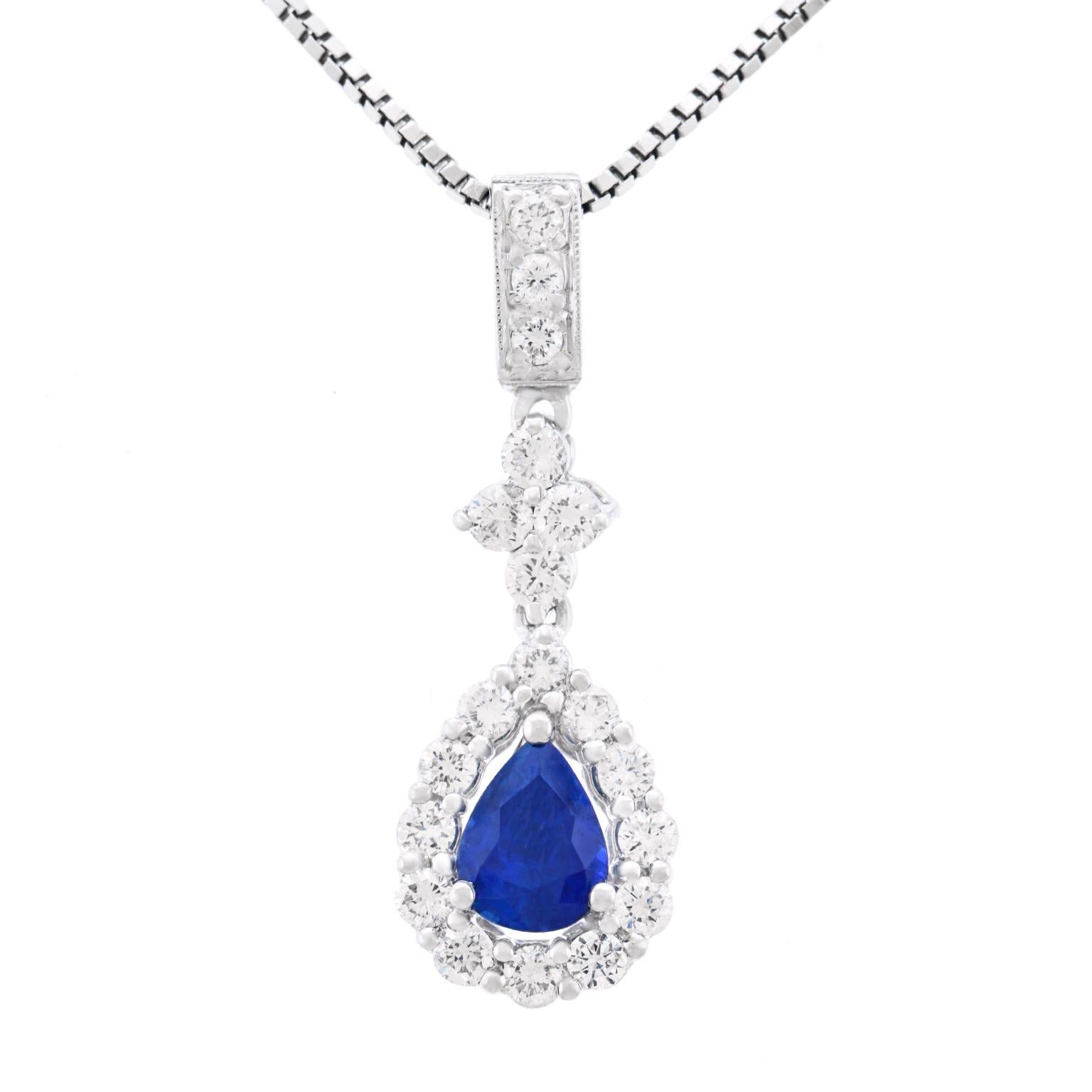 Pear Cut Sapphire and Diamond Set Gold Pendant