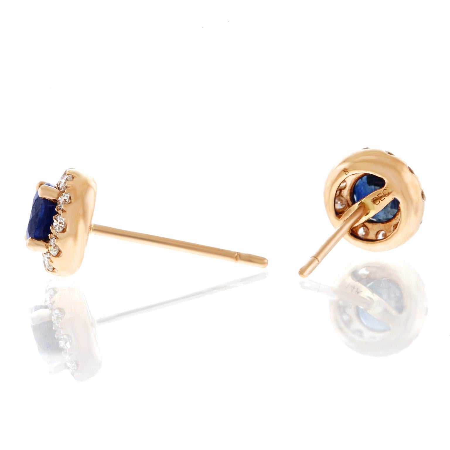 Sapphire and Diamond Set Gold Stud Earrings 3