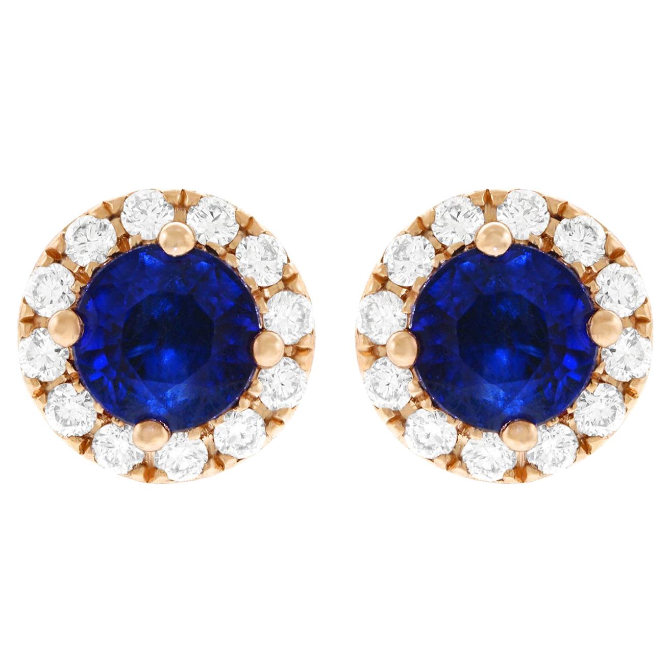 Sapphire and Diamond Set Gold Stud Earrings