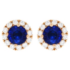 Sapphire and Diamond Set Gold Stud Earrings