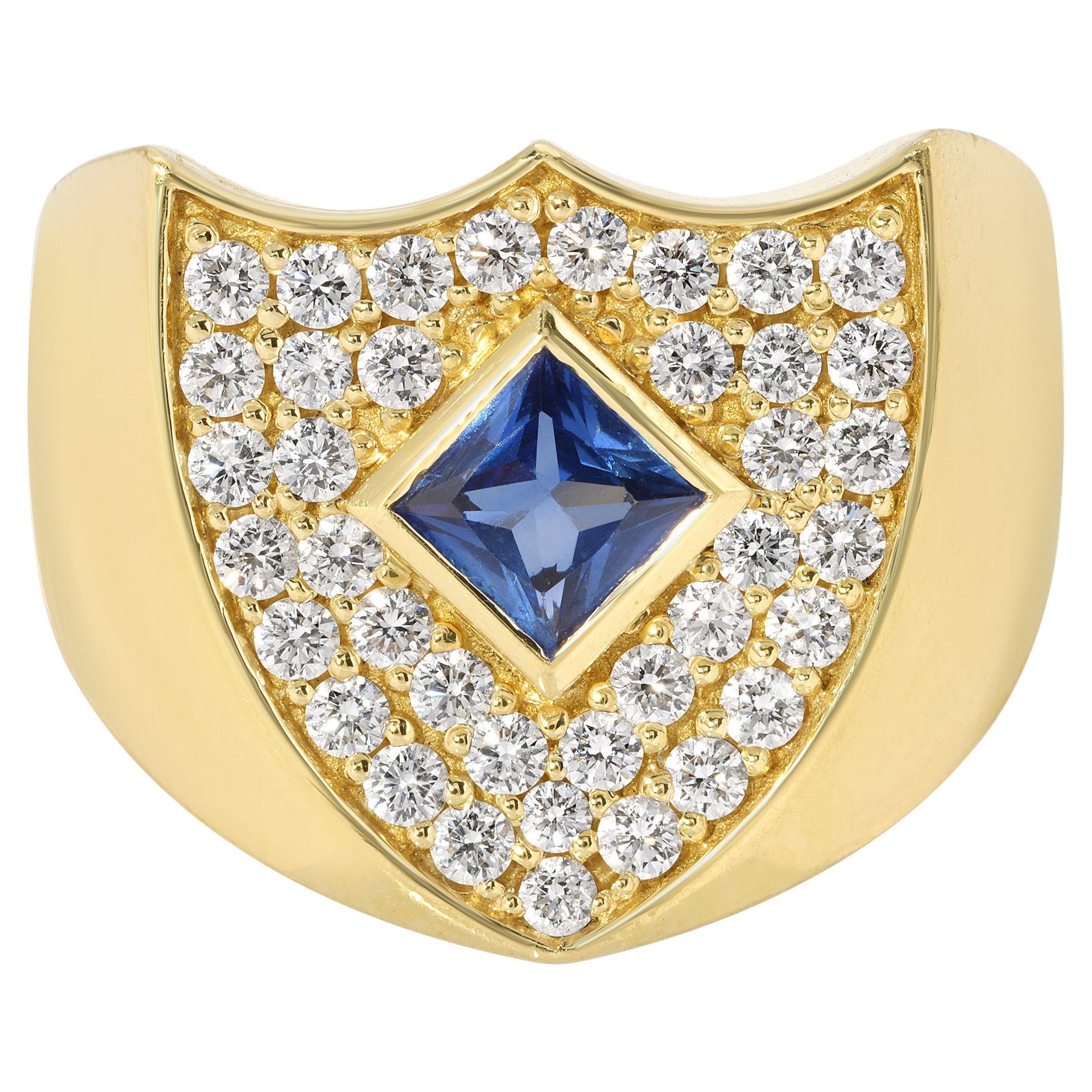 For Sale:  Sapphire and Diamond Shield Ring