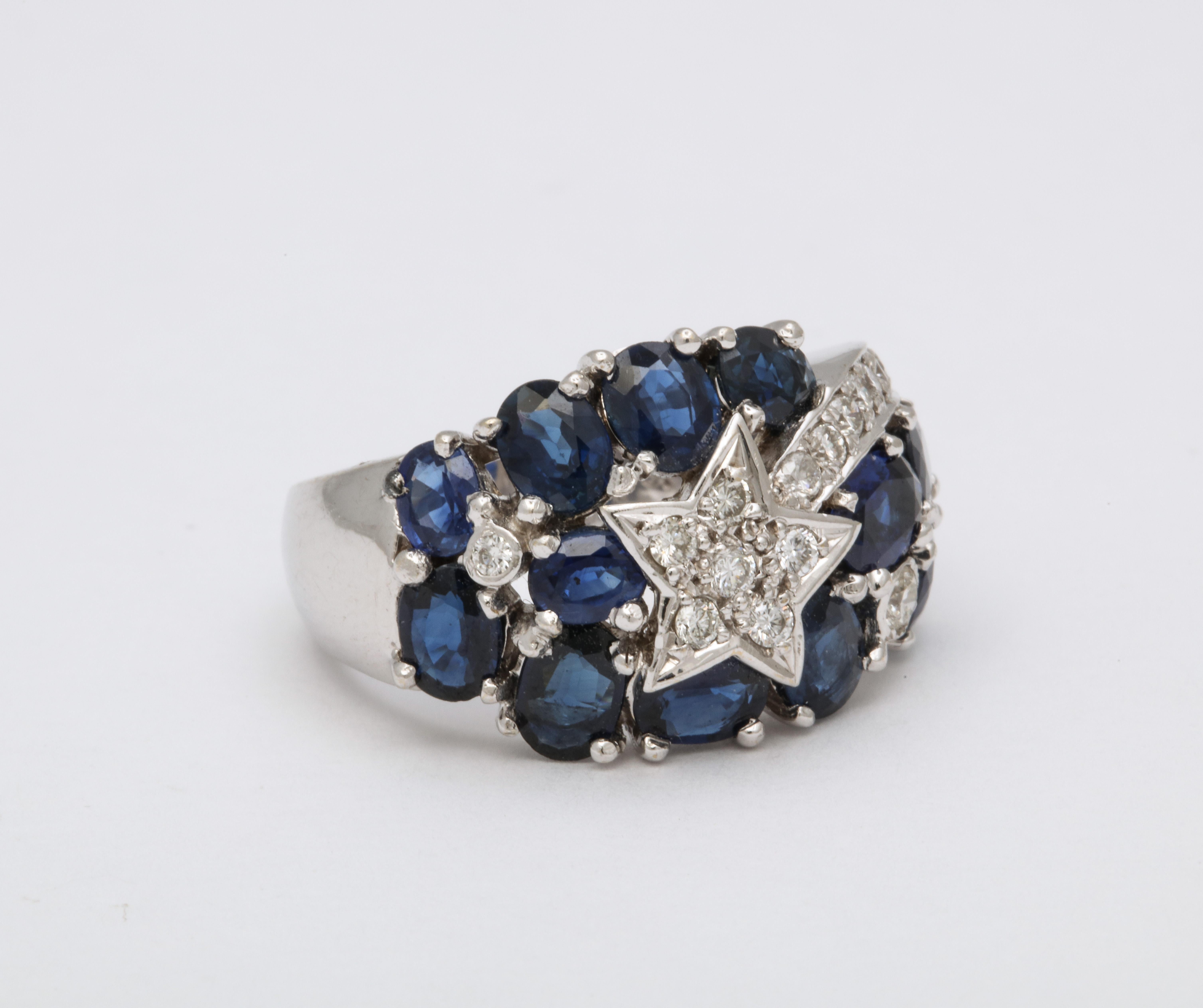 Sapphire and Diamond Shooting Star Cocktail Ring In New Condition For Sale In New York, NY