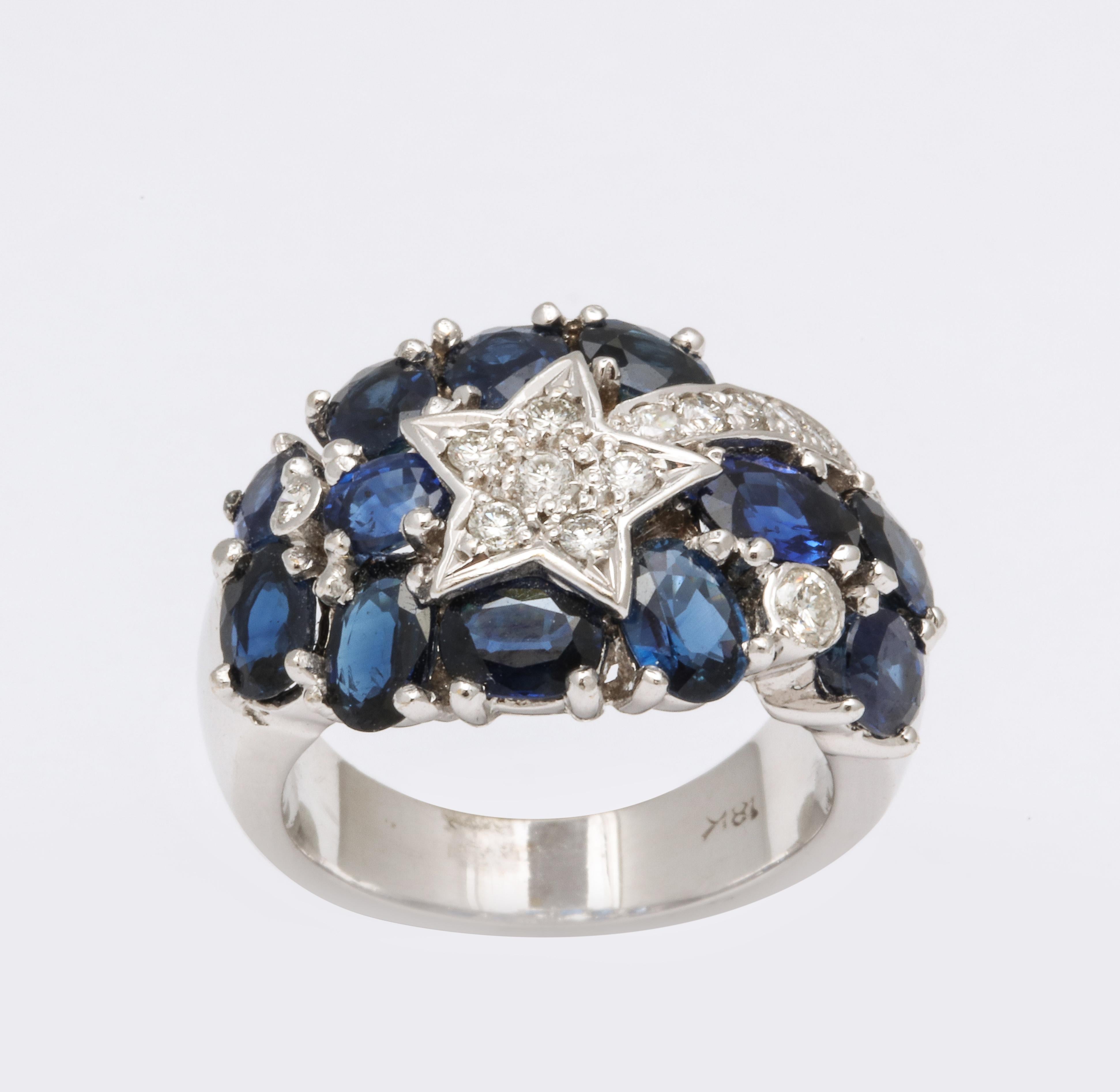 Women's or Men's Sapphire and Diamond Shooting Star Cocktail Ring For Sale
