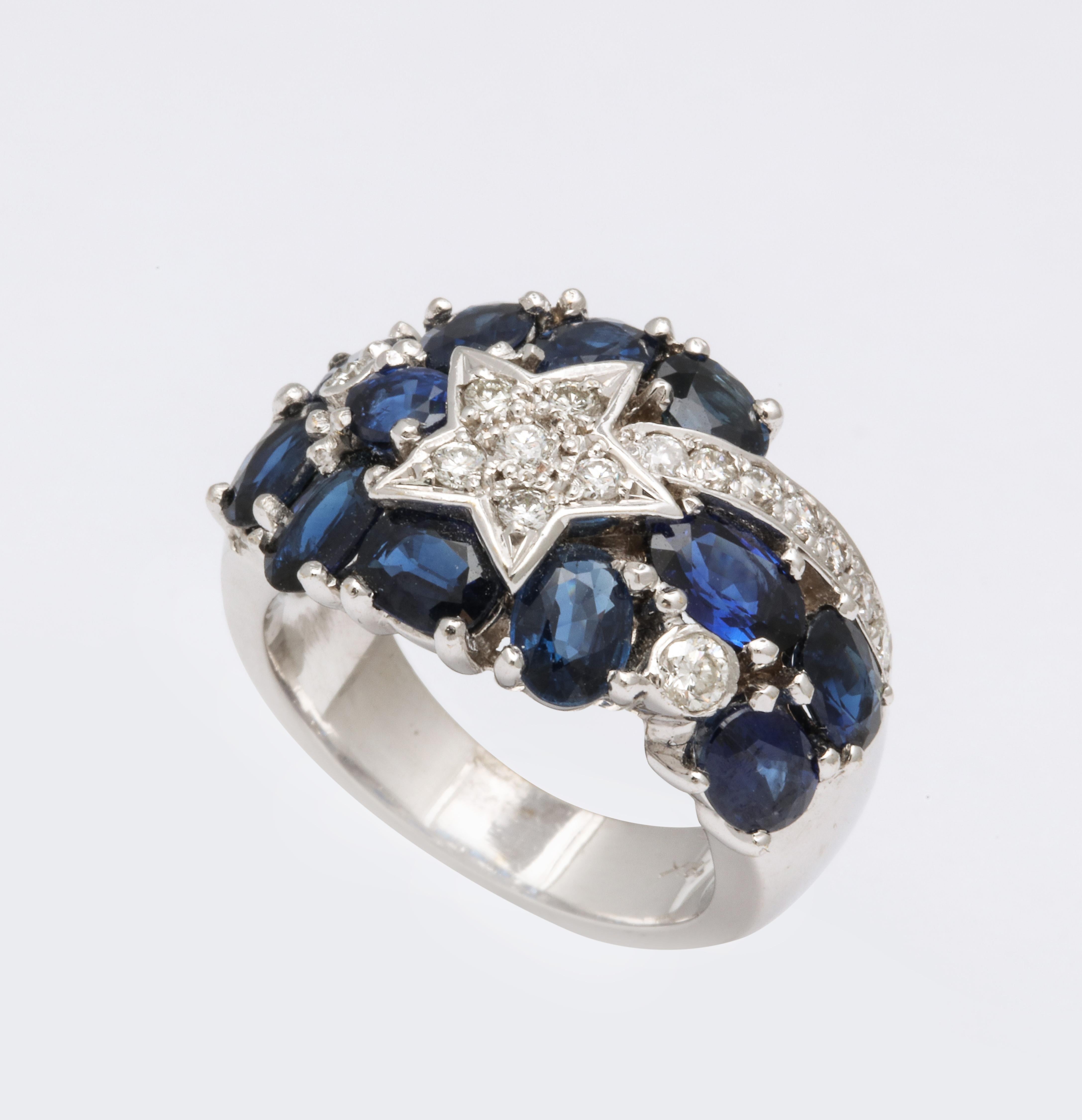 Sapphire and Diamond Shooting Star Cocktail Ring For Sale 1