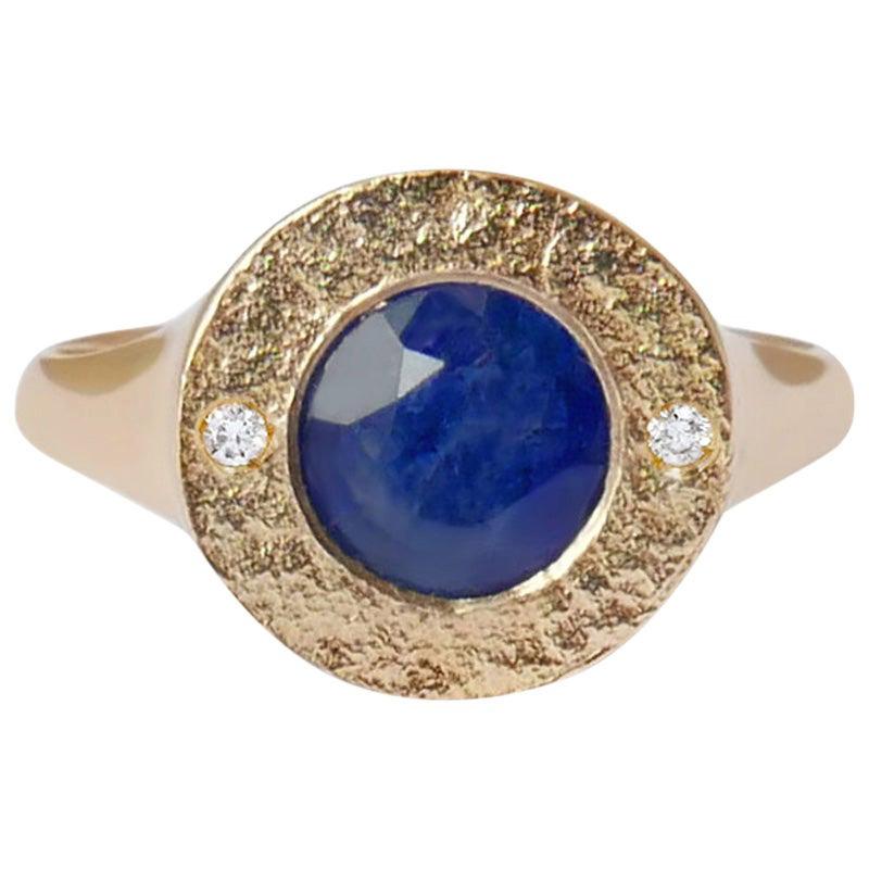Sapphire and Diamond Signet Ring in 14 Karat Gold by Allison Bryan