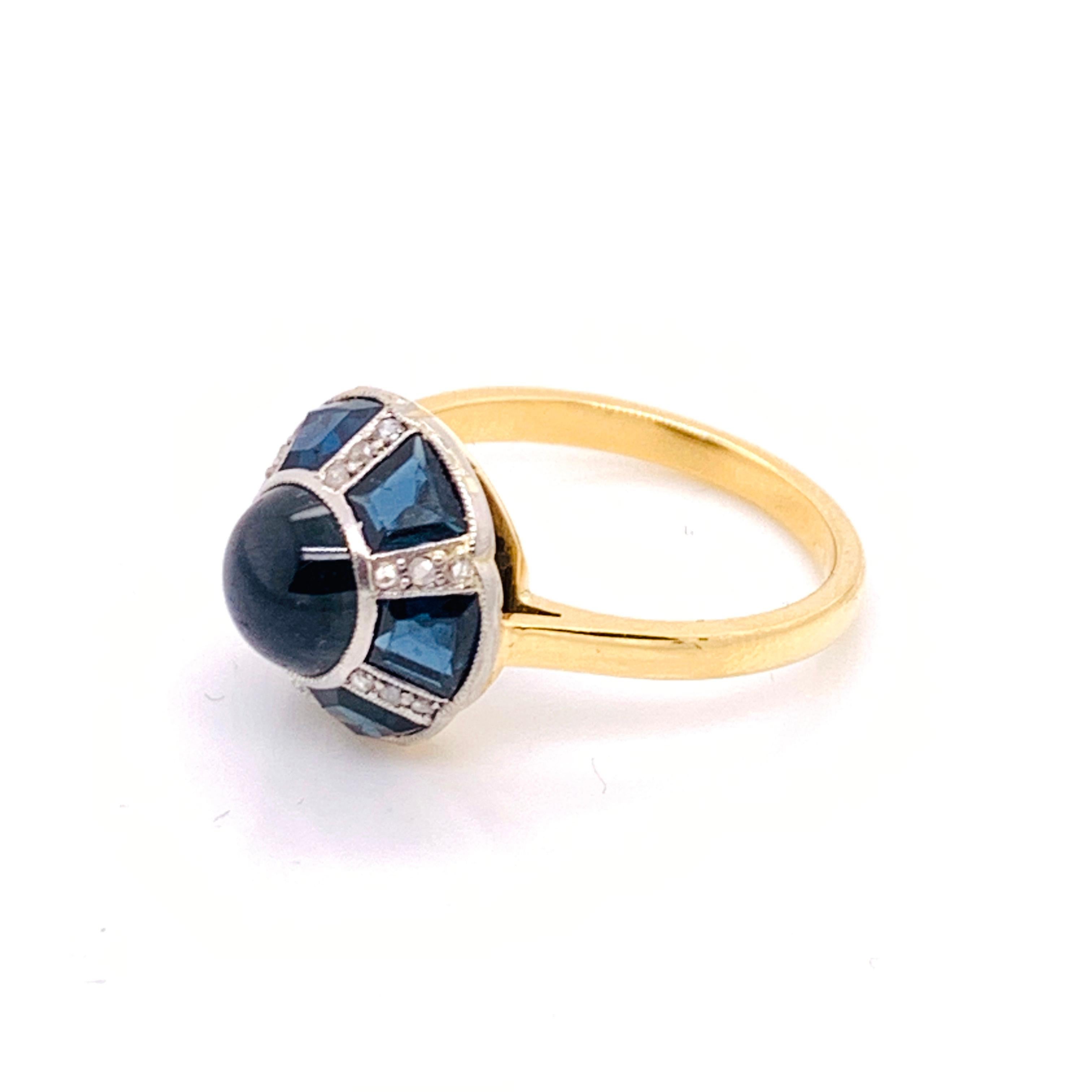 Sapphire and Diamond Silver Upon Gold Ring In Good Condition In London, GB