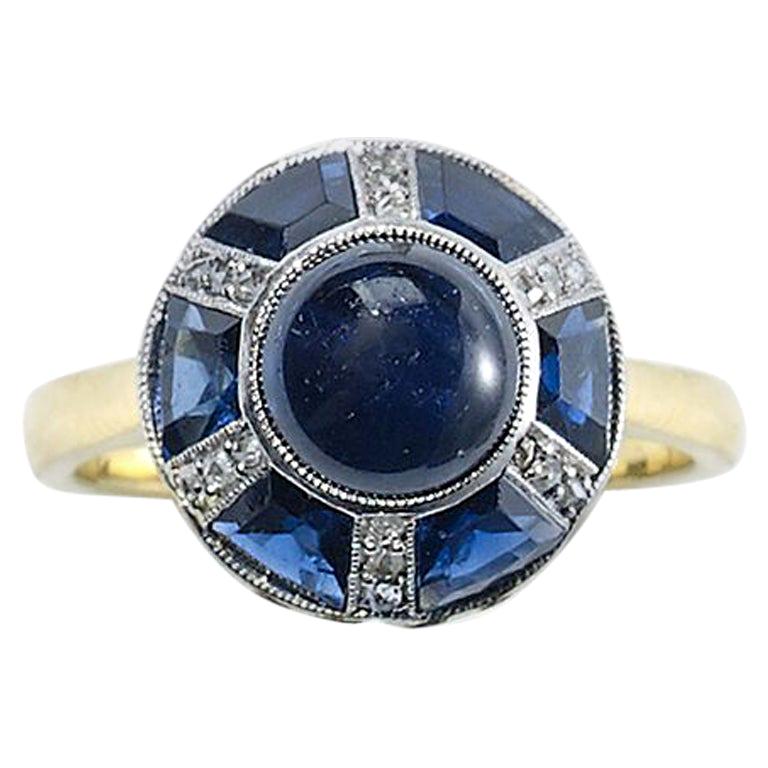 Sapphire and Diamond Silver Upon Gold Ring
