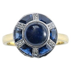Antique Sapphire and Diamond Silver Upon Gold Ring