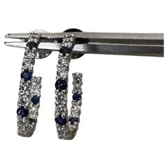 Sapphire and Diamond Single Row Hoop Earring in 18k White Gold