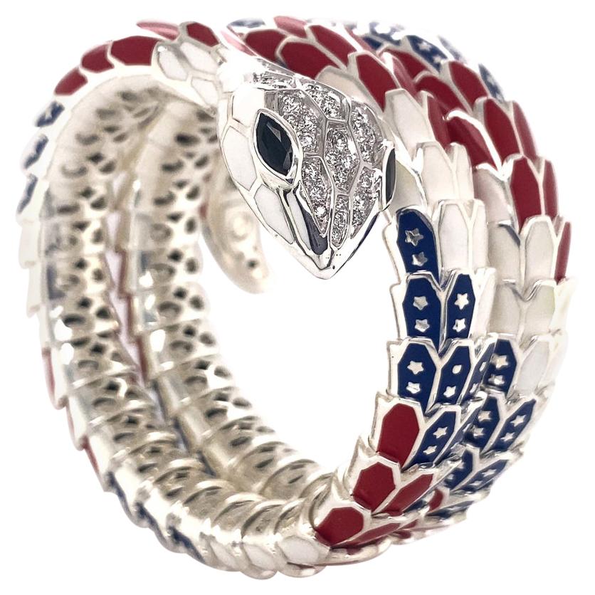 Bracelet jonc serpent en saphir et diamants, Italie