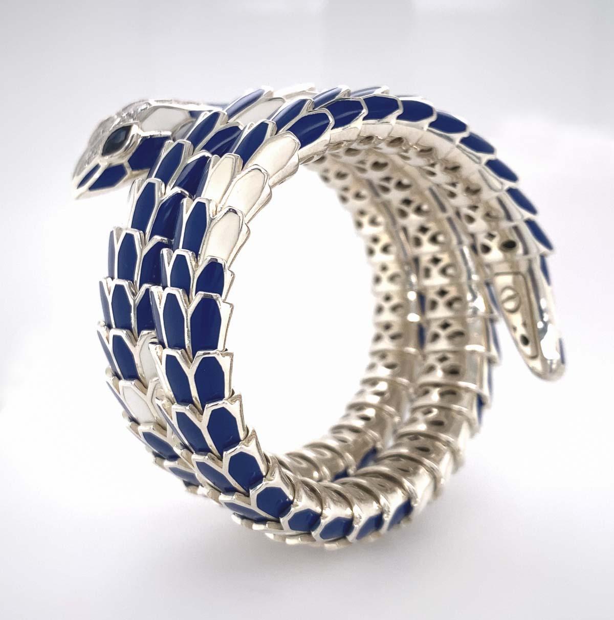 Modern Sapphire and Diamond Snake Bracelet, Italy