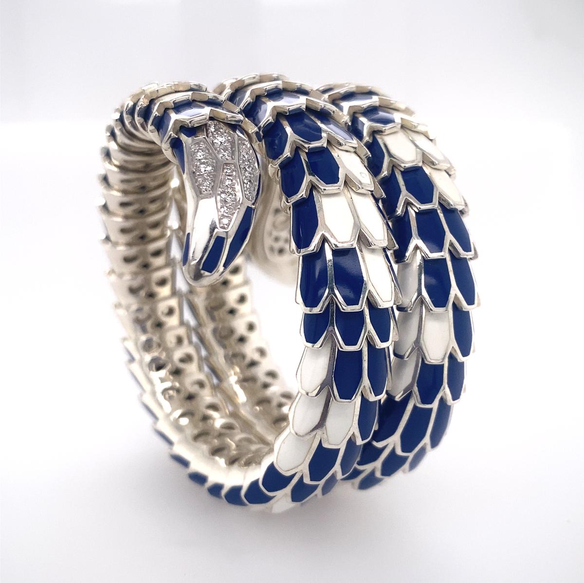 Round Cut Sapphire and Diamond Snake Bracelet, Italy
