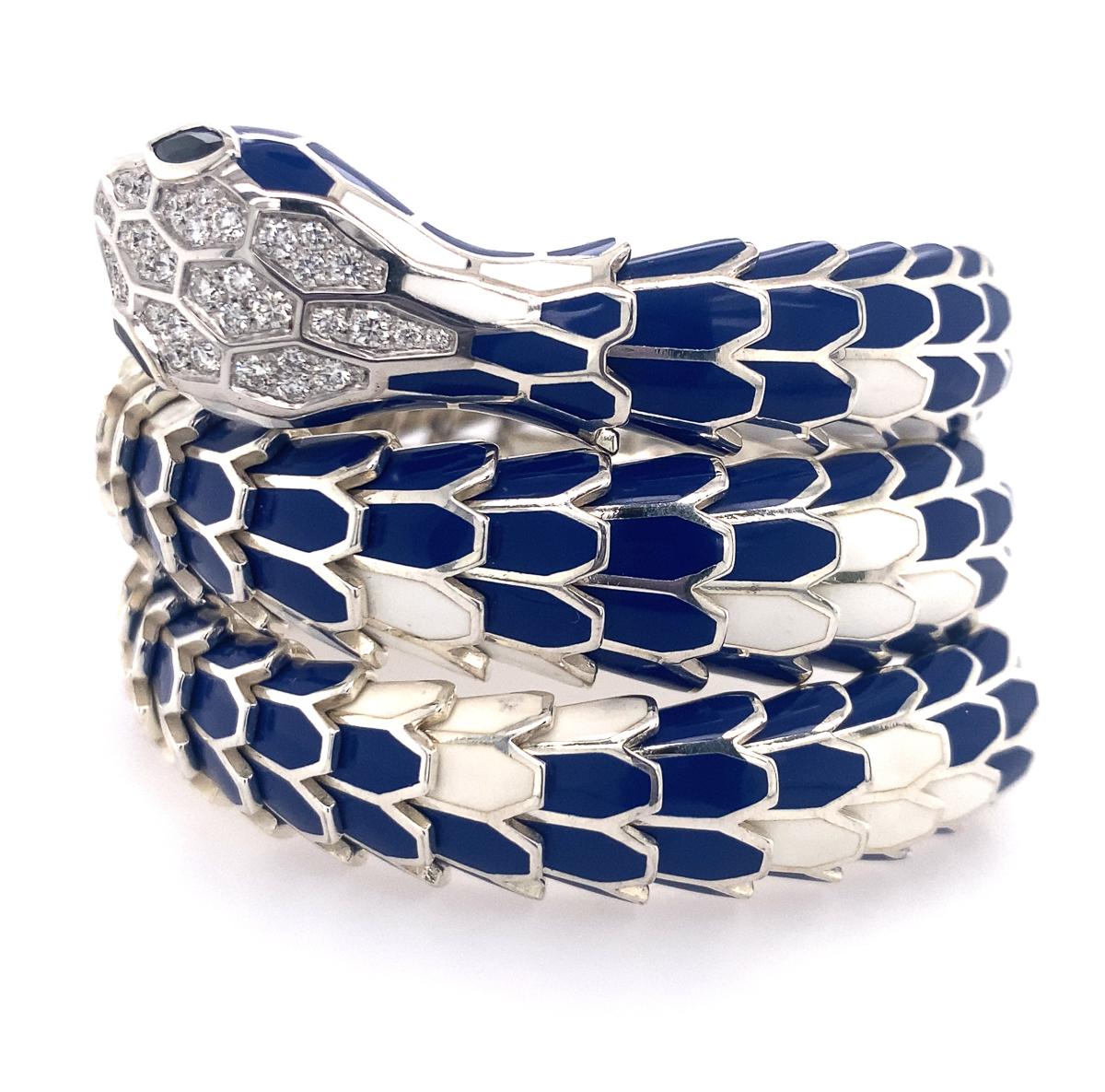 Sapphire and Diamond Snake Bracelet, Italy In New Condition In New York, NY