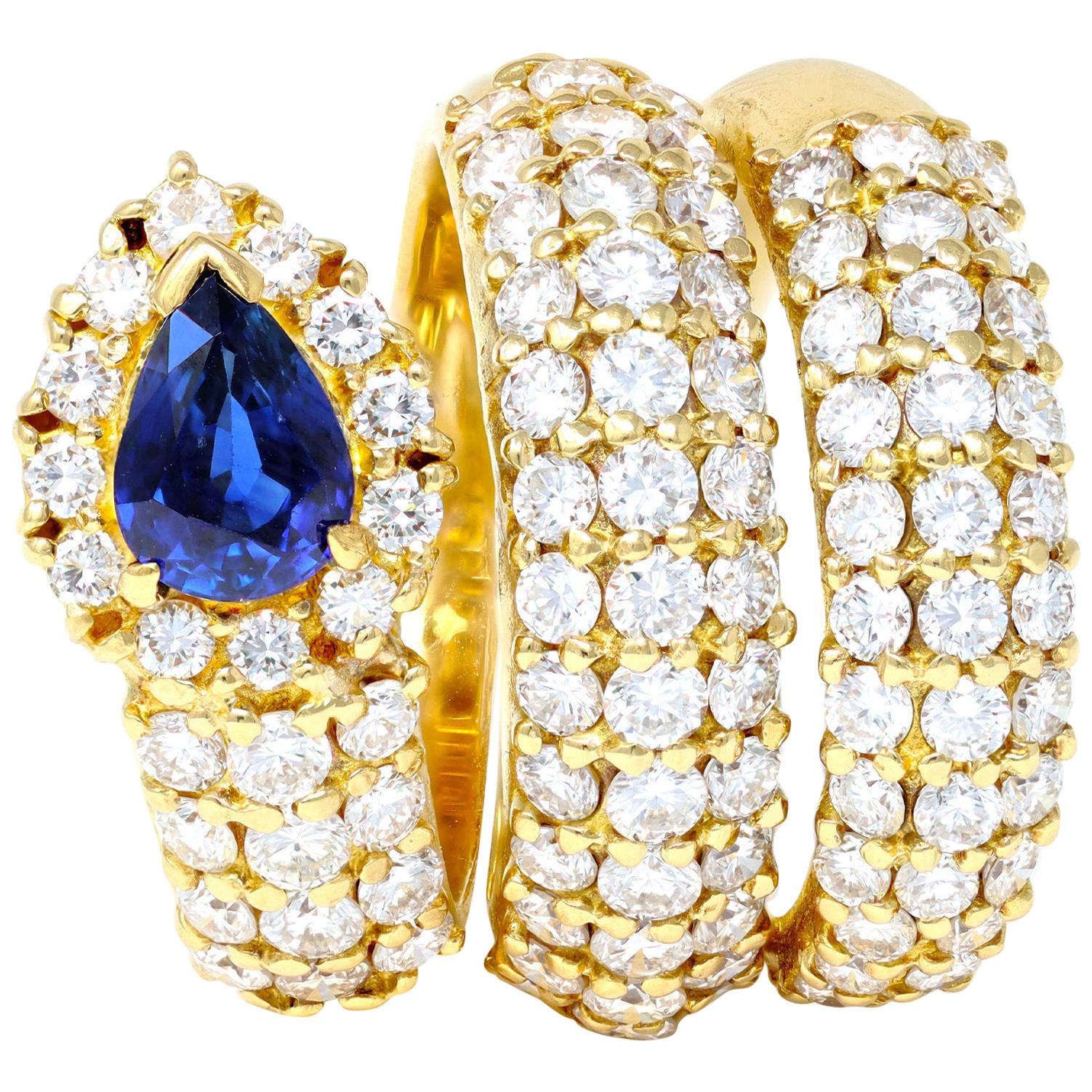 Sapphire and Diamond Snake Ring in 18k Yellow Gold