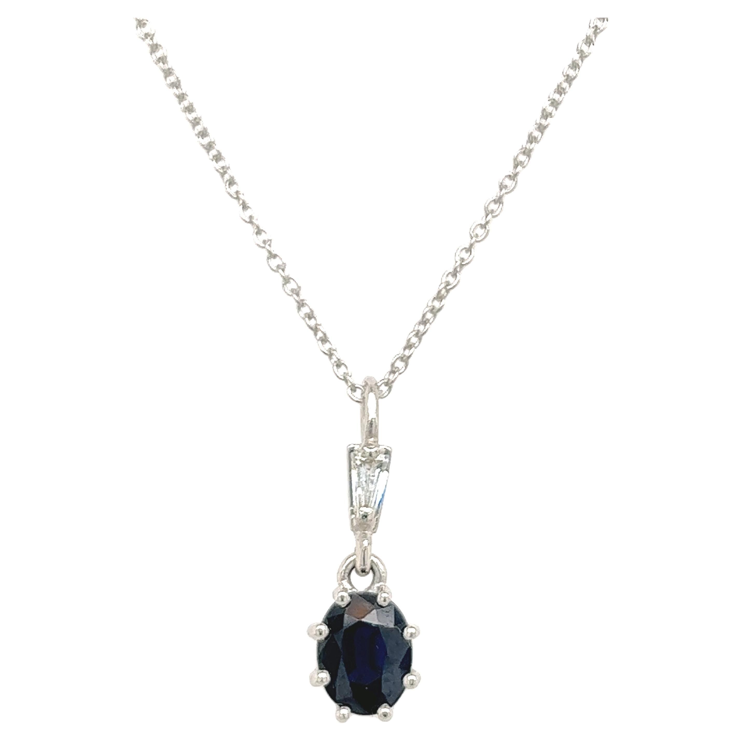 Sapphire and Diamond Solitaire Pendant Set In 18ct White Gold For Sale