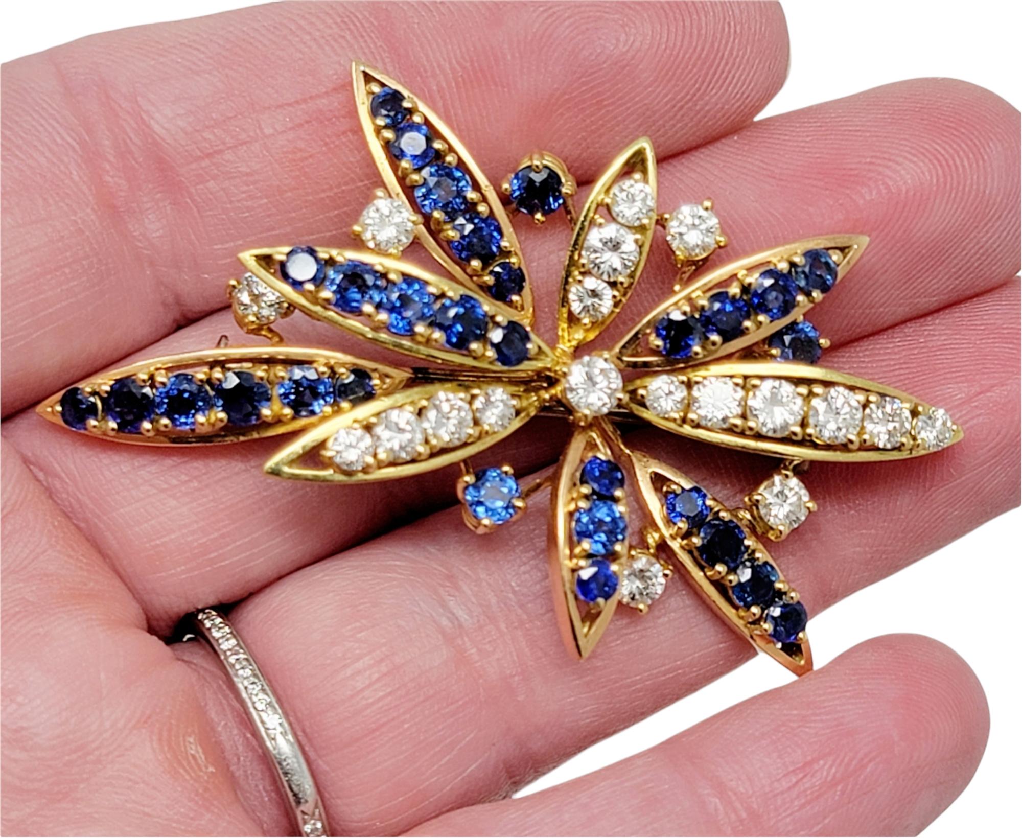 Sapphire and Diamond Spray Brooch in 18 Karat Yellow Gold 6.60 Carats Total For Sale 3