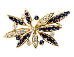 Sapphire and Diamond Spray Brooch in 18 Karat Yellow Gold 6.60 Carats Total