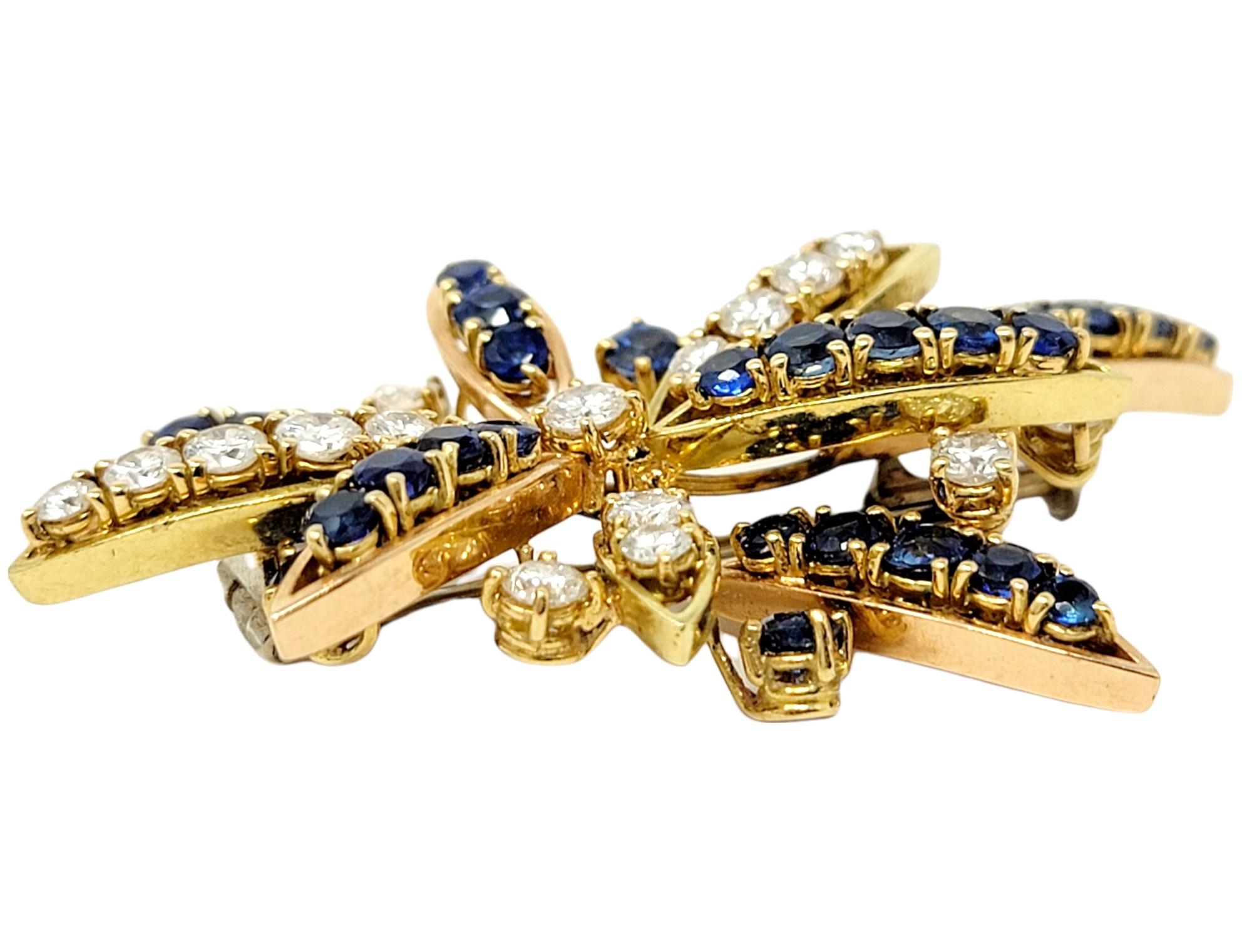 Contemporary Sapphire and Diamond Spray Brooch in 18 Karat Yellow Gold 6.60 Carats Total For Sale