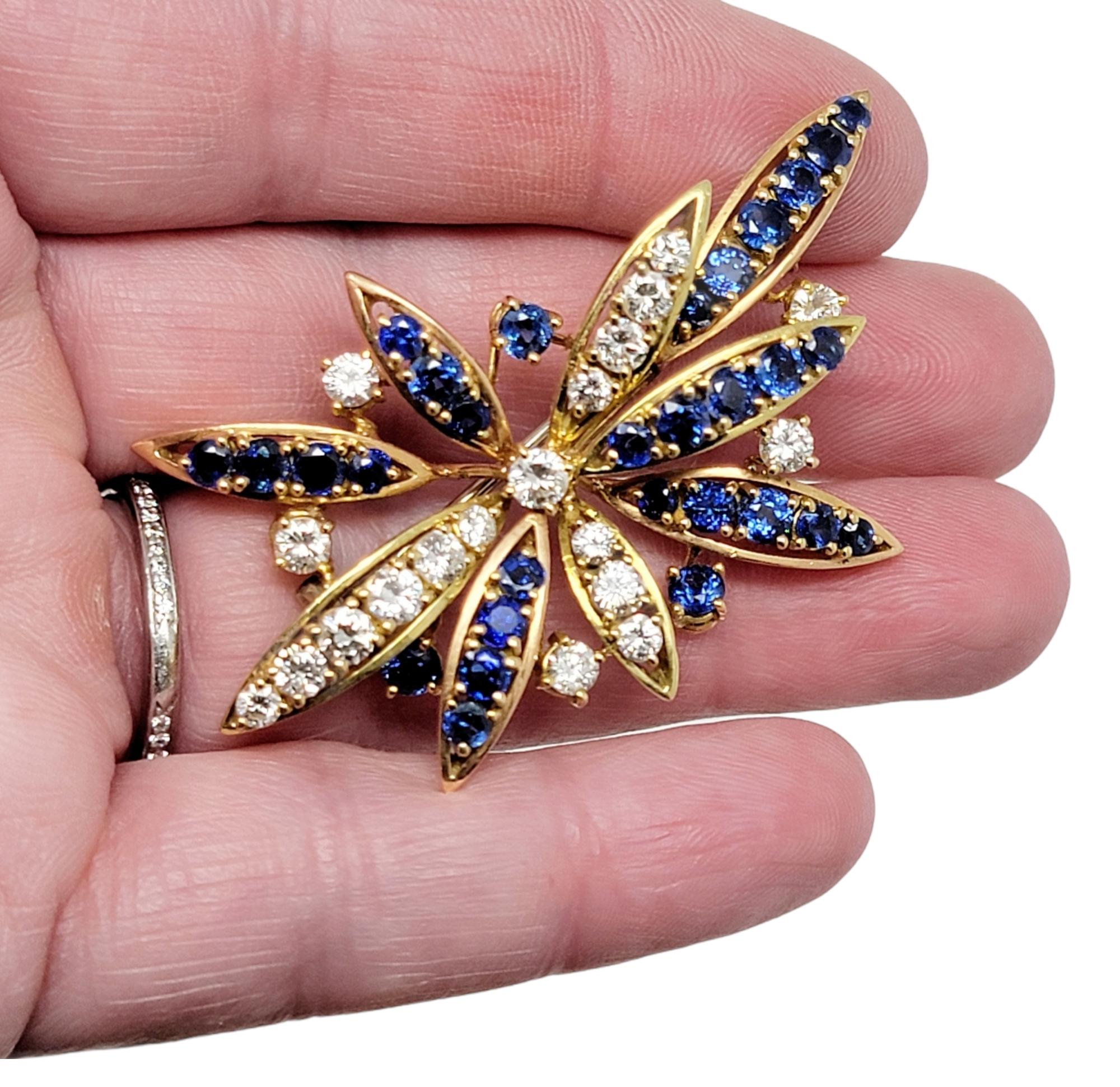 Sapphire and Diamond Spray Brooch in 18 Karat Yellow Gold 6.60 Carats Total For Sale 2