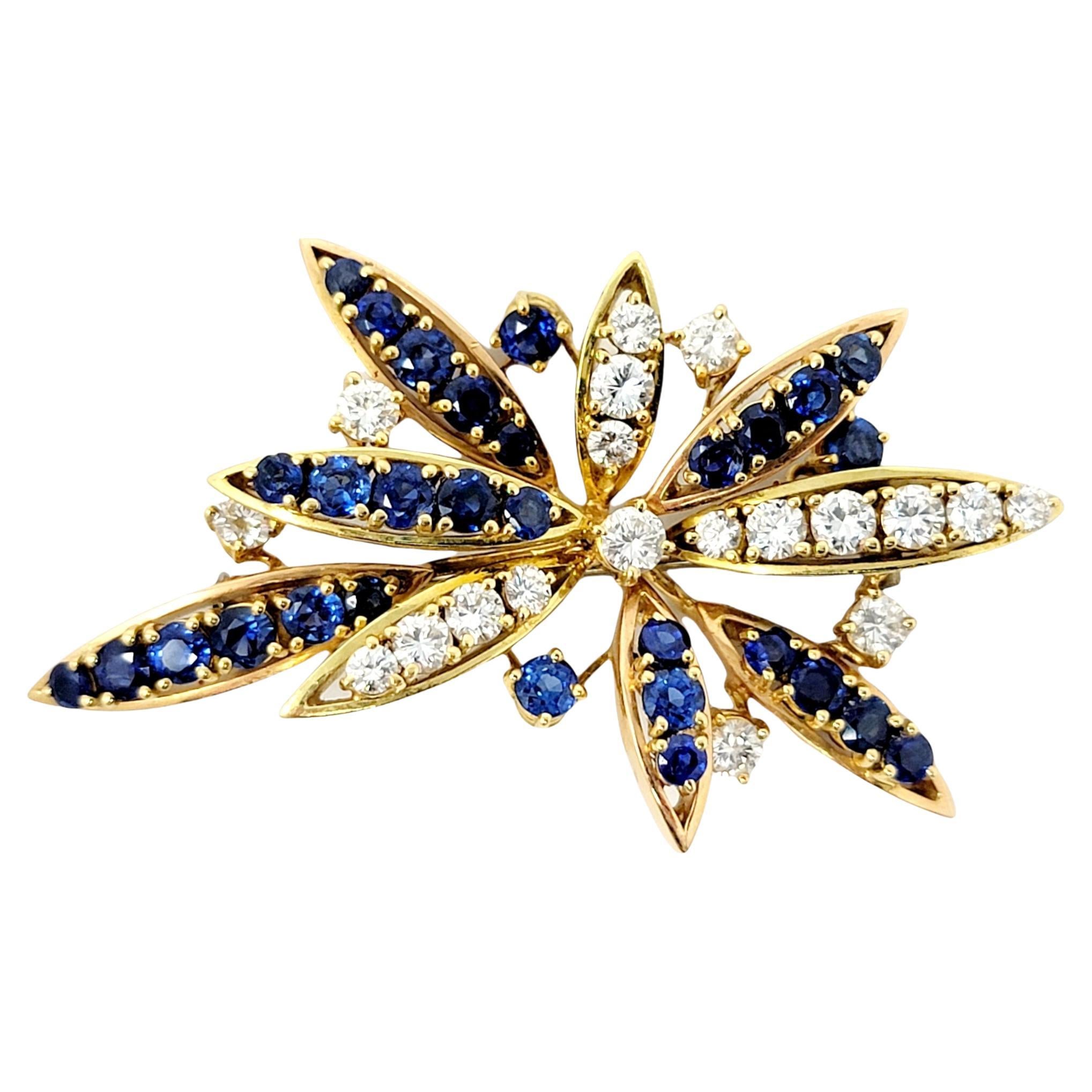 Sapphire and Diamond Spray Brooch in 18 Karat Yellow Gold 6.60 Carats Total For Sale