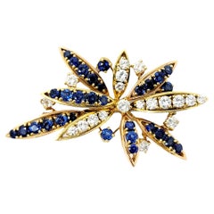 Sapphire and Diamond Spray Brooch in 18 Karat Yellow Gold 6.60 Carats Total