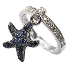 Gilberto Cassola Sapphire and Diamond Starfish Charm White Gold Ring