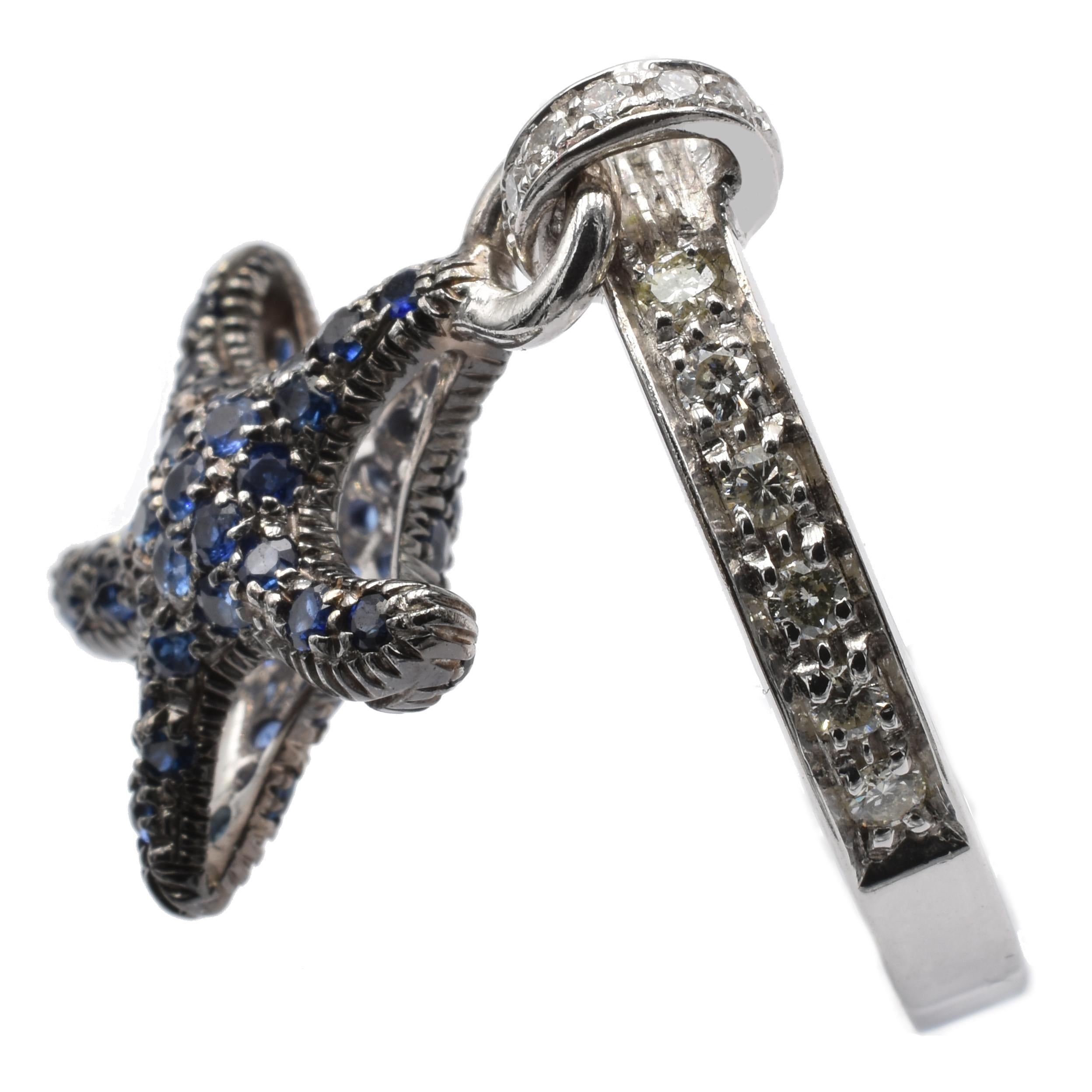 Contemporary Gilberto Cassola Sapphire and Diamond Starfish Charm White Gold Ring  For Sale