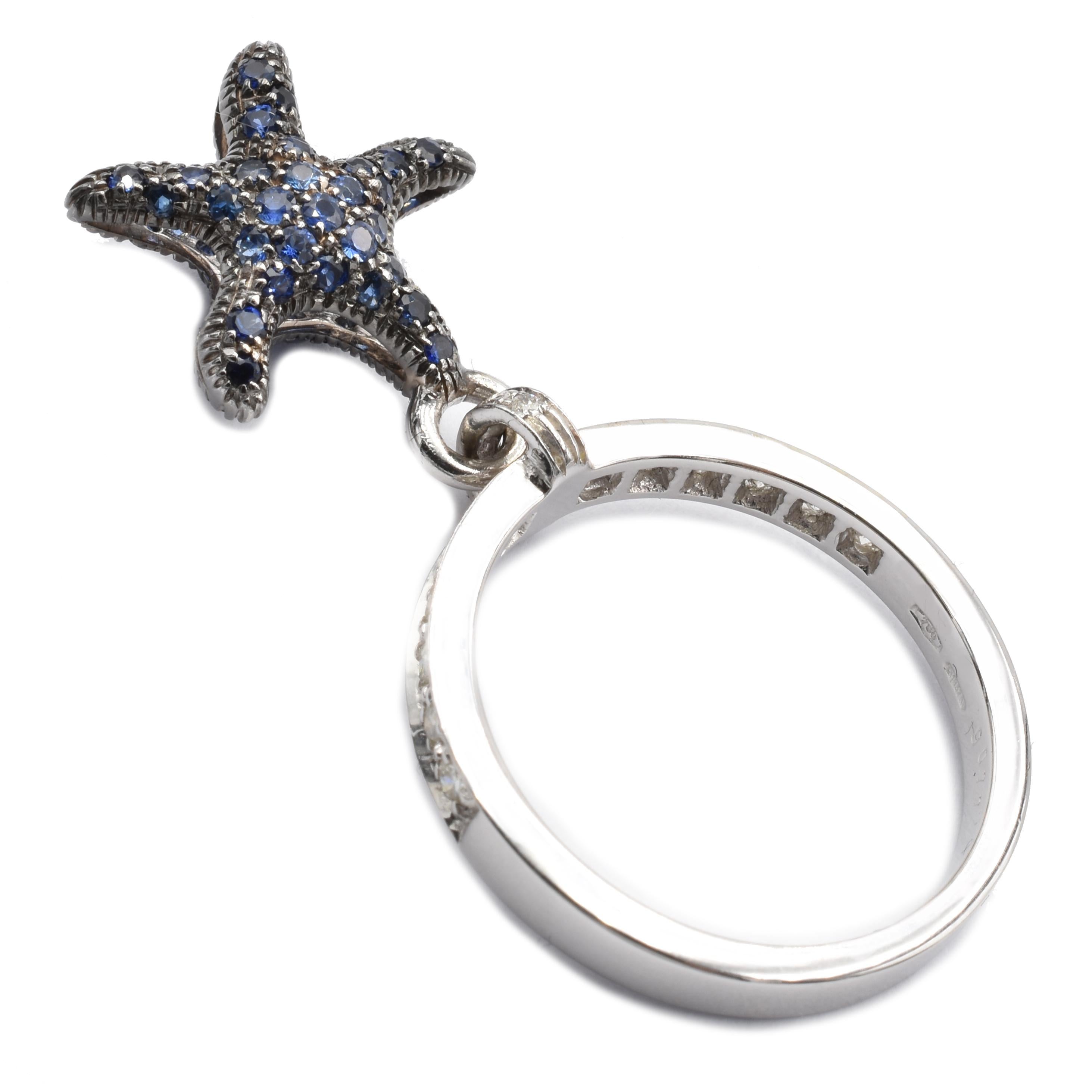 Gilberto Cassola Sapphire and Diamond Starfish Charm White Gold Ring  In New Condition For Sale In Valenza, AL