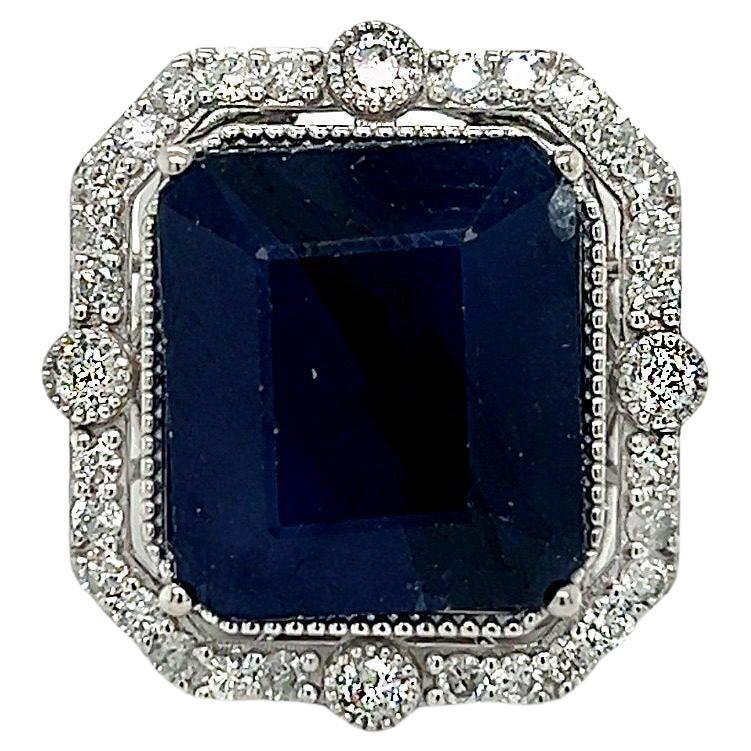 Sapphire and Diamond Statement Ring with Milgrain Finish