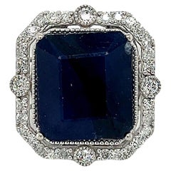 Sapphire and Diamond Statement Ring with Milgrain Finish