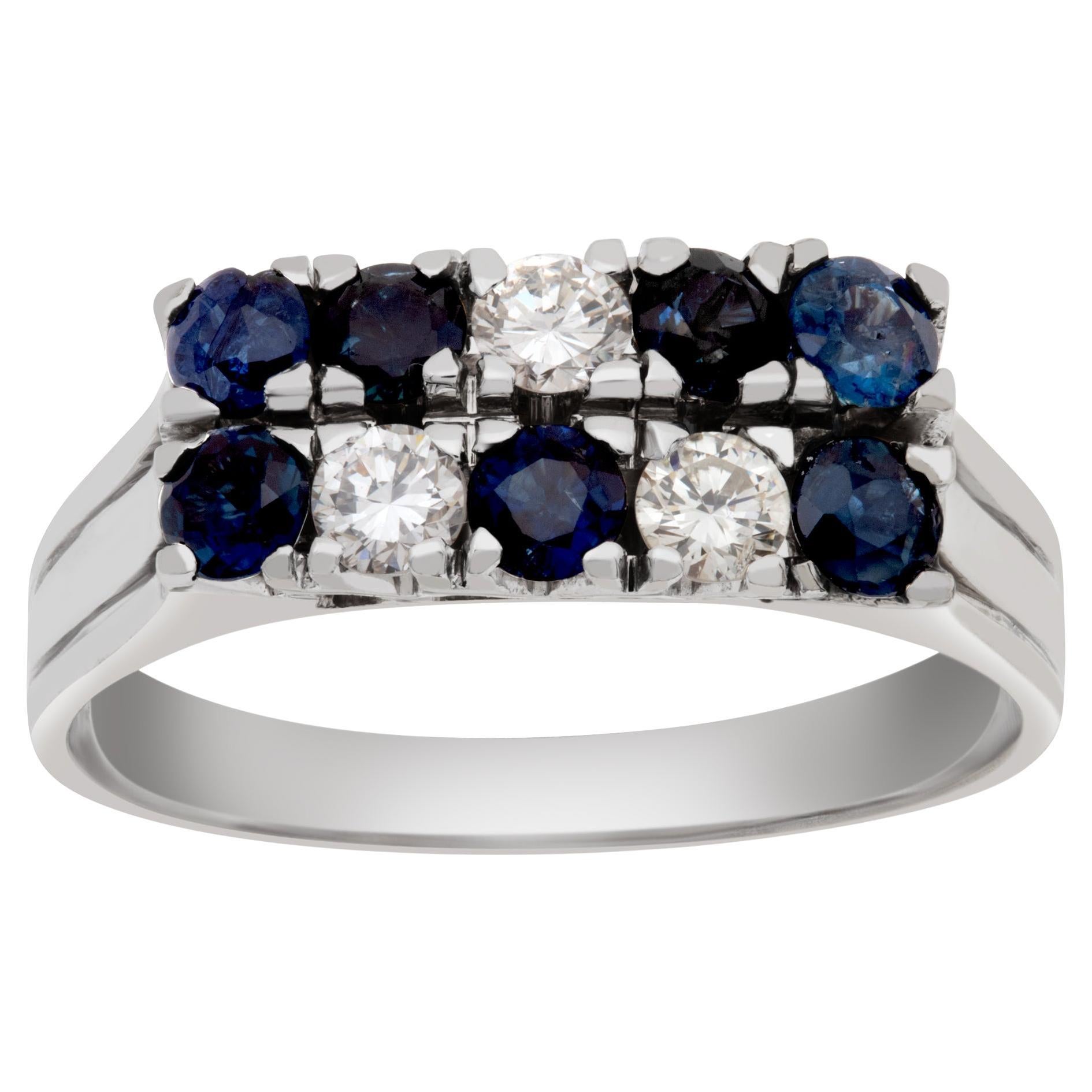 Sapphire and diamond station 14k white gold ring