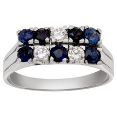 Sapphire and diamond station 14k white gold ring