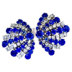 Sapphire and Diamond Striking Fan Motif Earrings