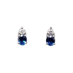 Sapphire and Diamond Stud Earrings, 18 Karat White Gold