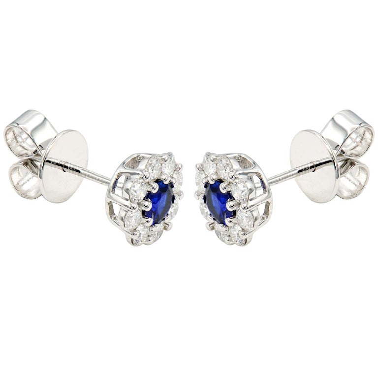 Sapphire and Diamond Stud Earrings For Sale at 1stDibs