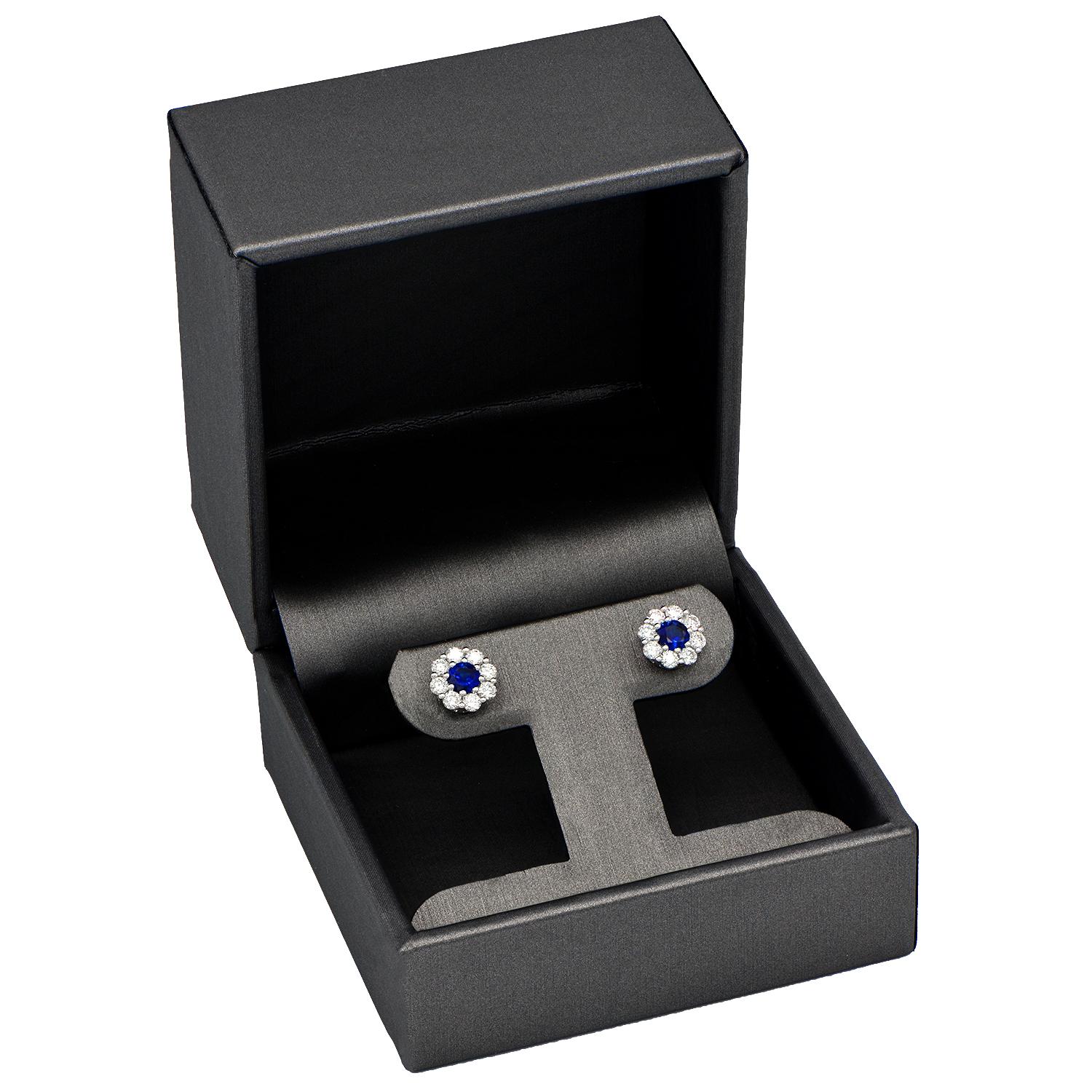 Contemporary Sapphire and Diamond Stud Earrings For Sale