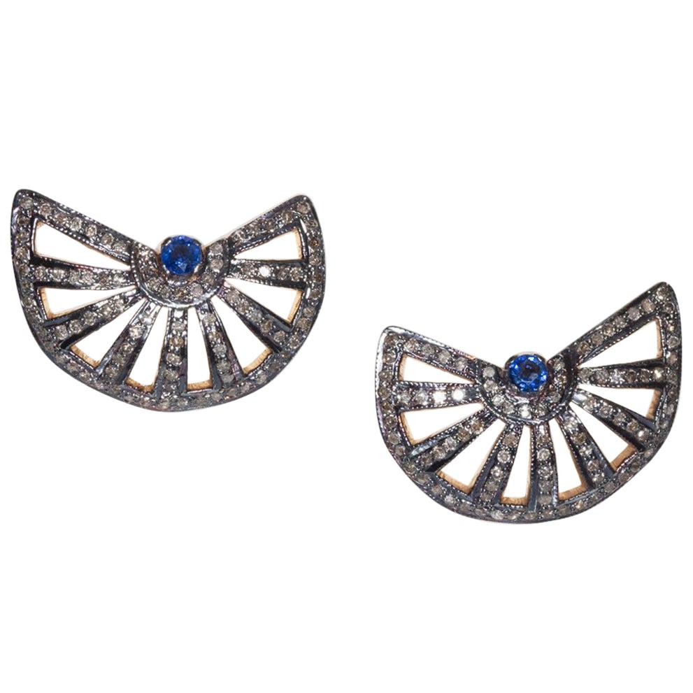 Sapphire and Diamond Stud Earrings For Sale