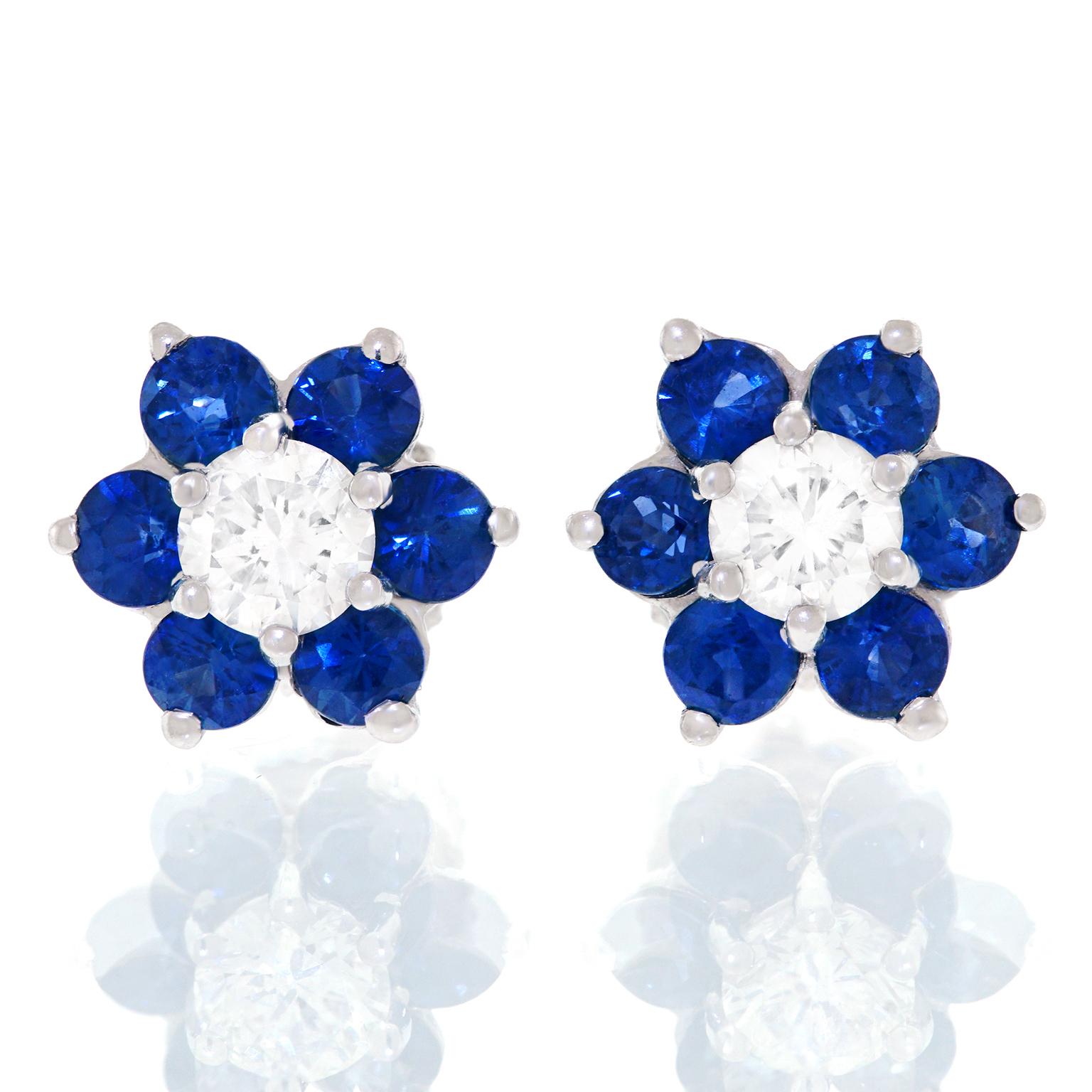 Sapphire and Diamond Stud Gold Earrings 4
