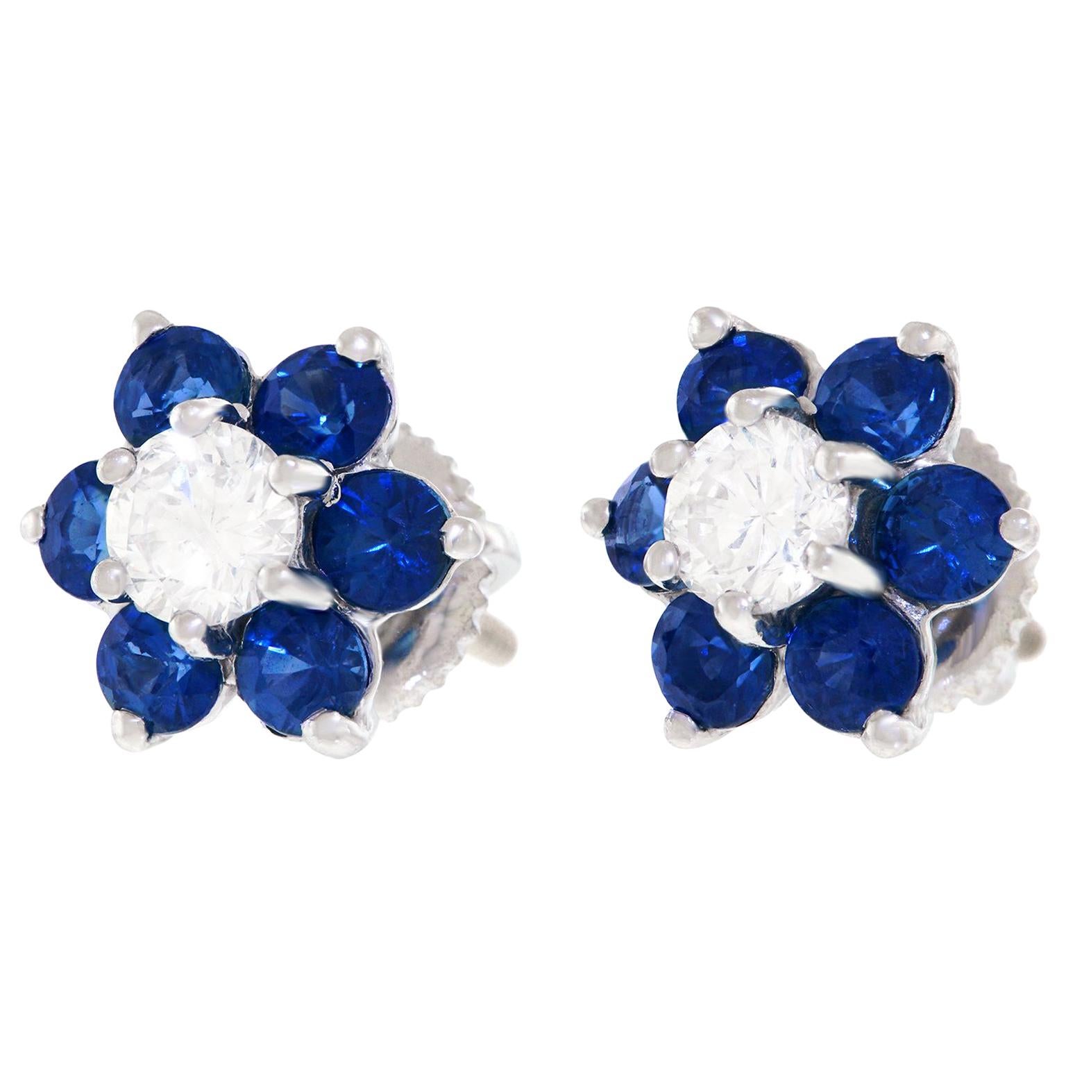 Sapphire and Diamond Stud Gold Earrings