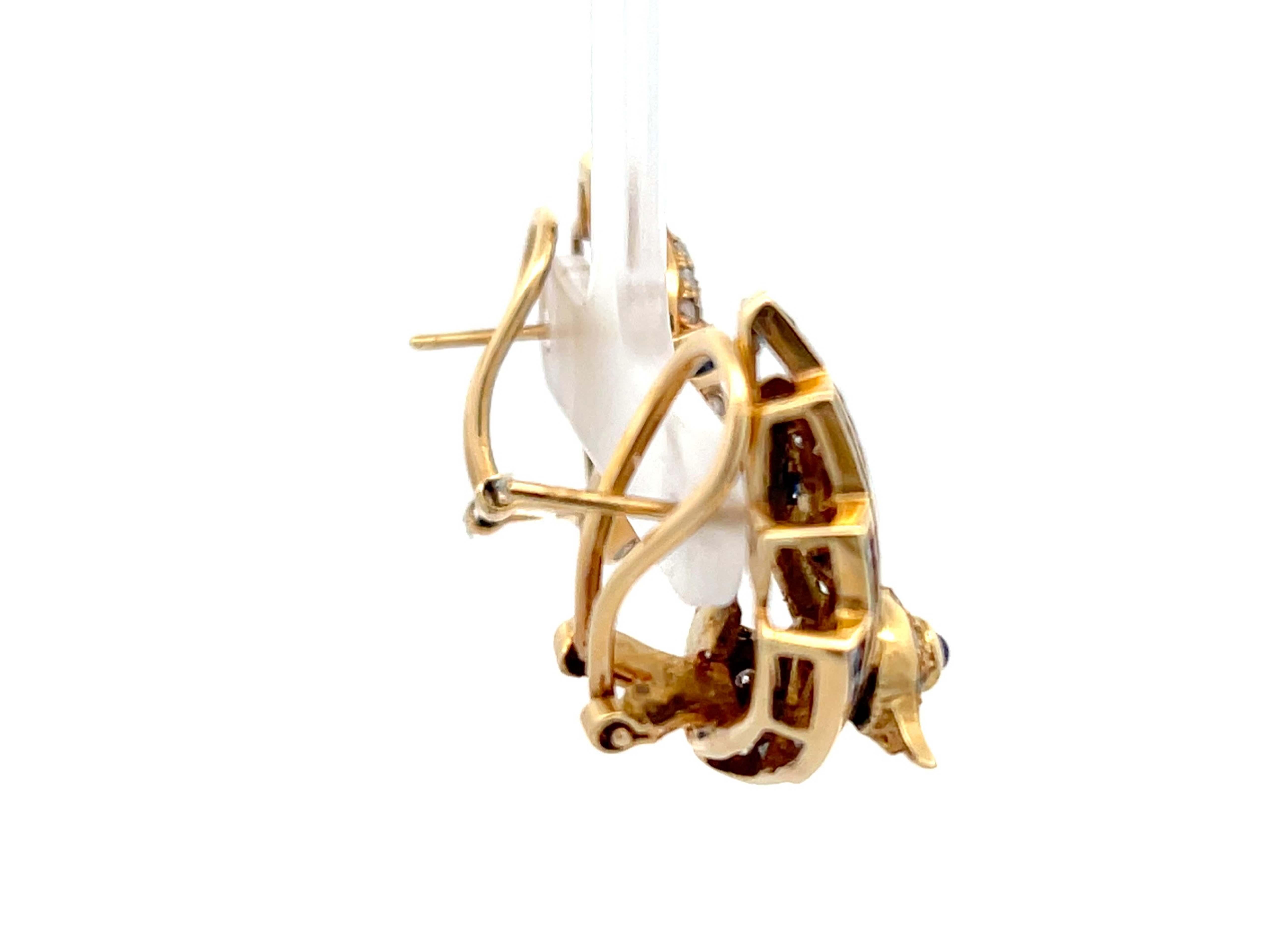 Swan-Ohrringe mit Saphir und Diamant aus 14k Gelbgold für Damen oder Herren im Angebot
