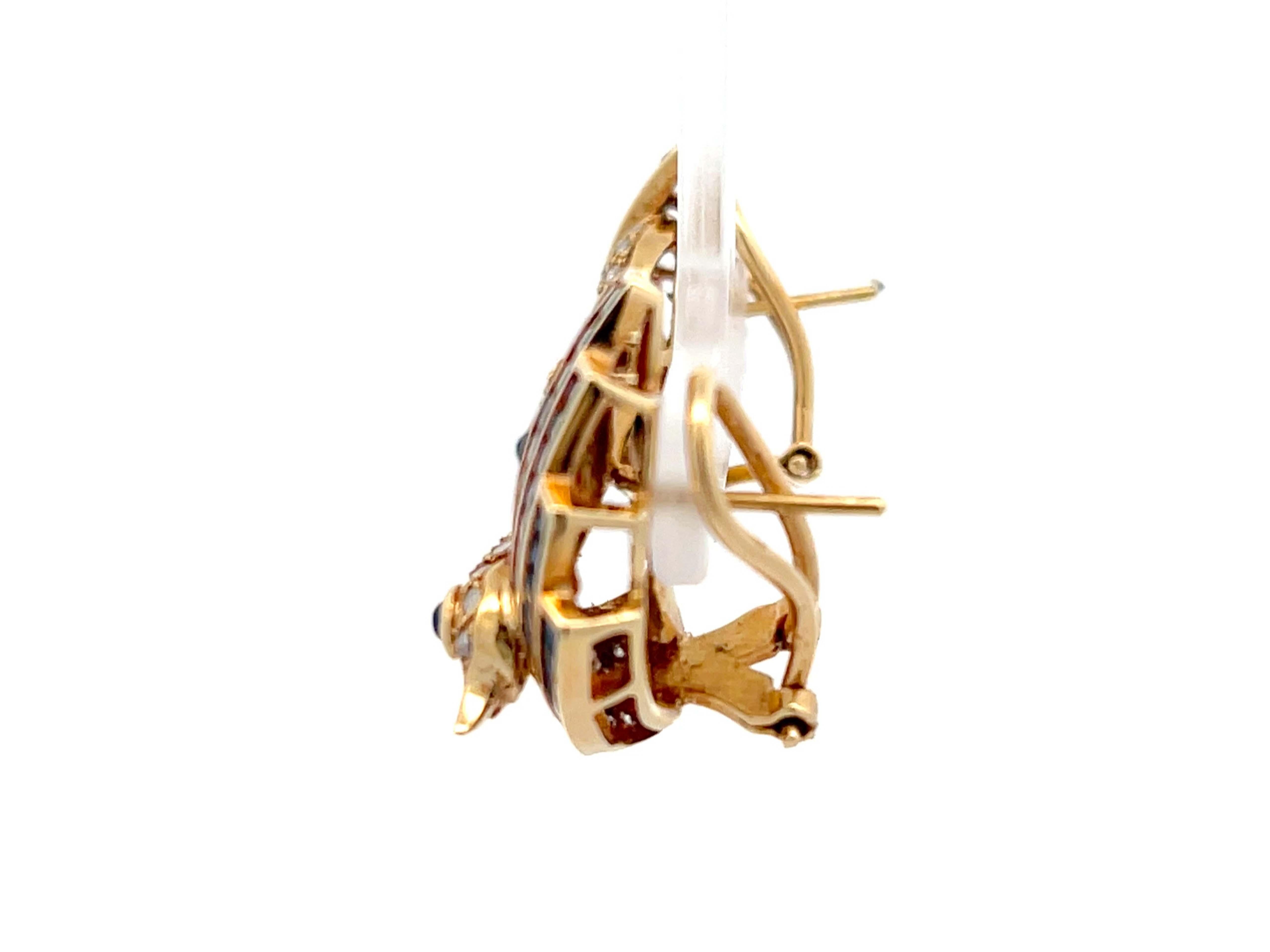 Swan-Ohrringe mit Saphir und Diamant aus 14k Gelbgold im Angebot 1