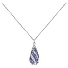 Vintage Sapphire and Diamond Swirl Design Pendant Necklace, 18k Gold