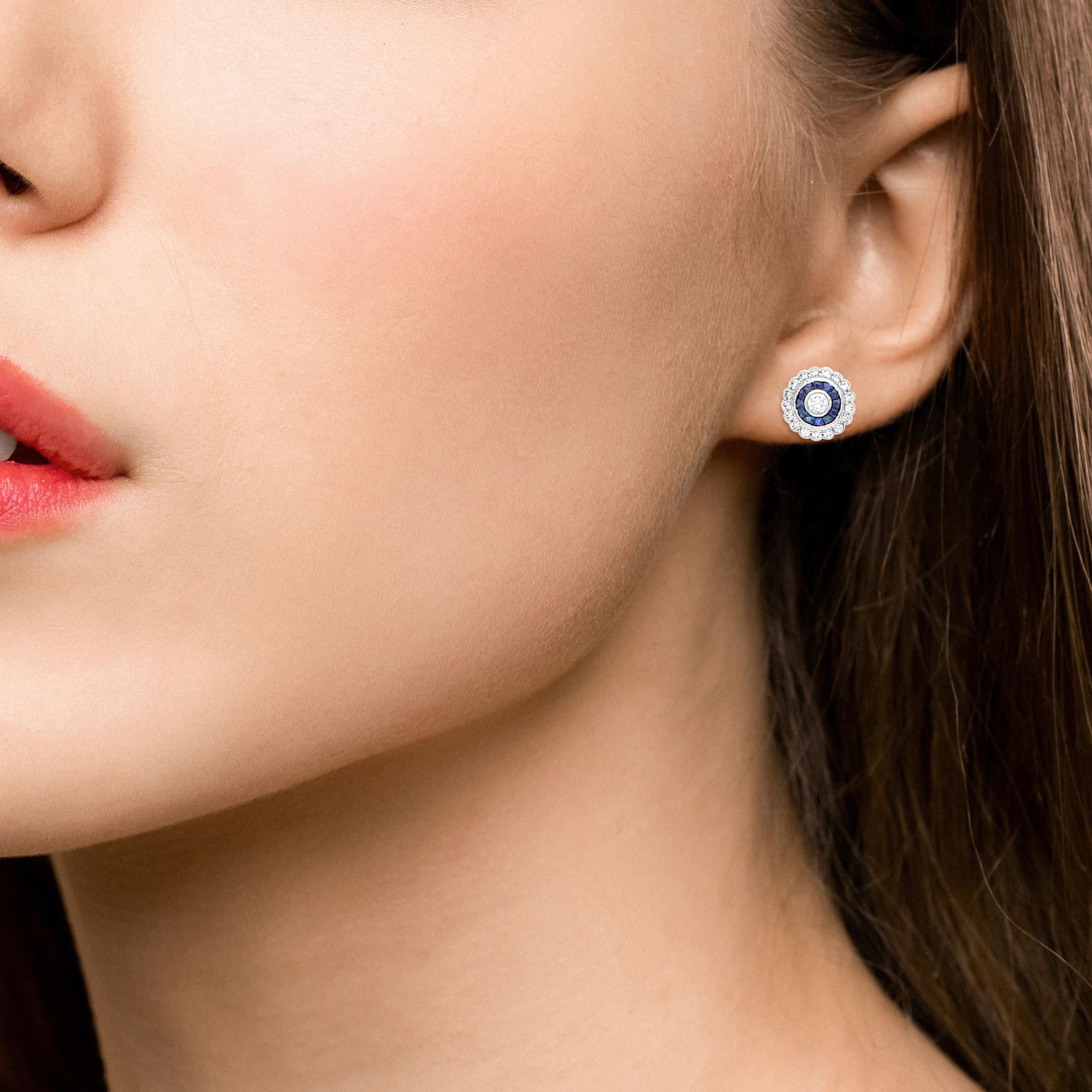 Boucles d'oreilles style cible en saphirs et diamants Neuf - En vente à London, GB