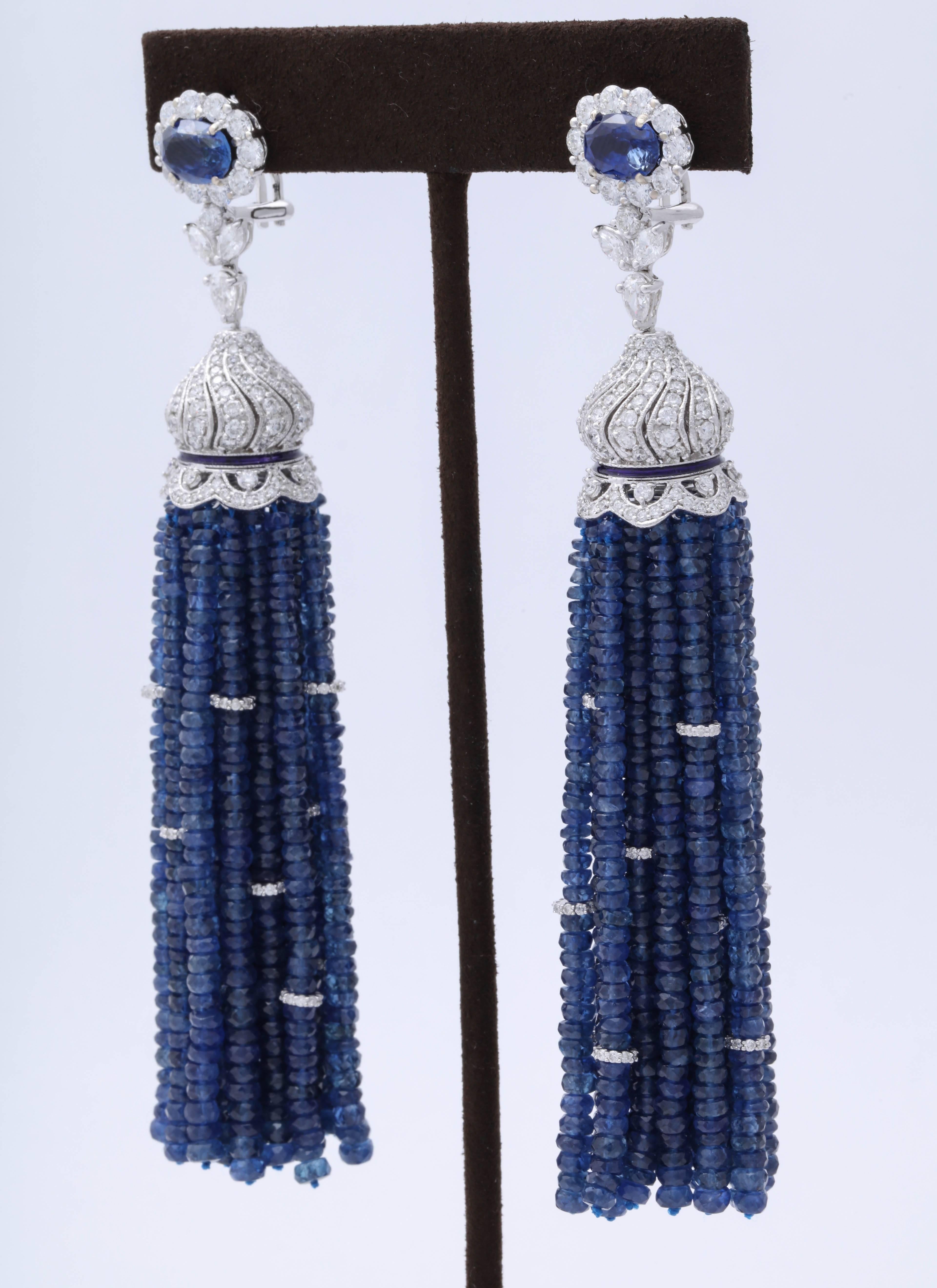 Sapphire and Diamond Tassel Earrings In New Condition For Sale In New York, NY