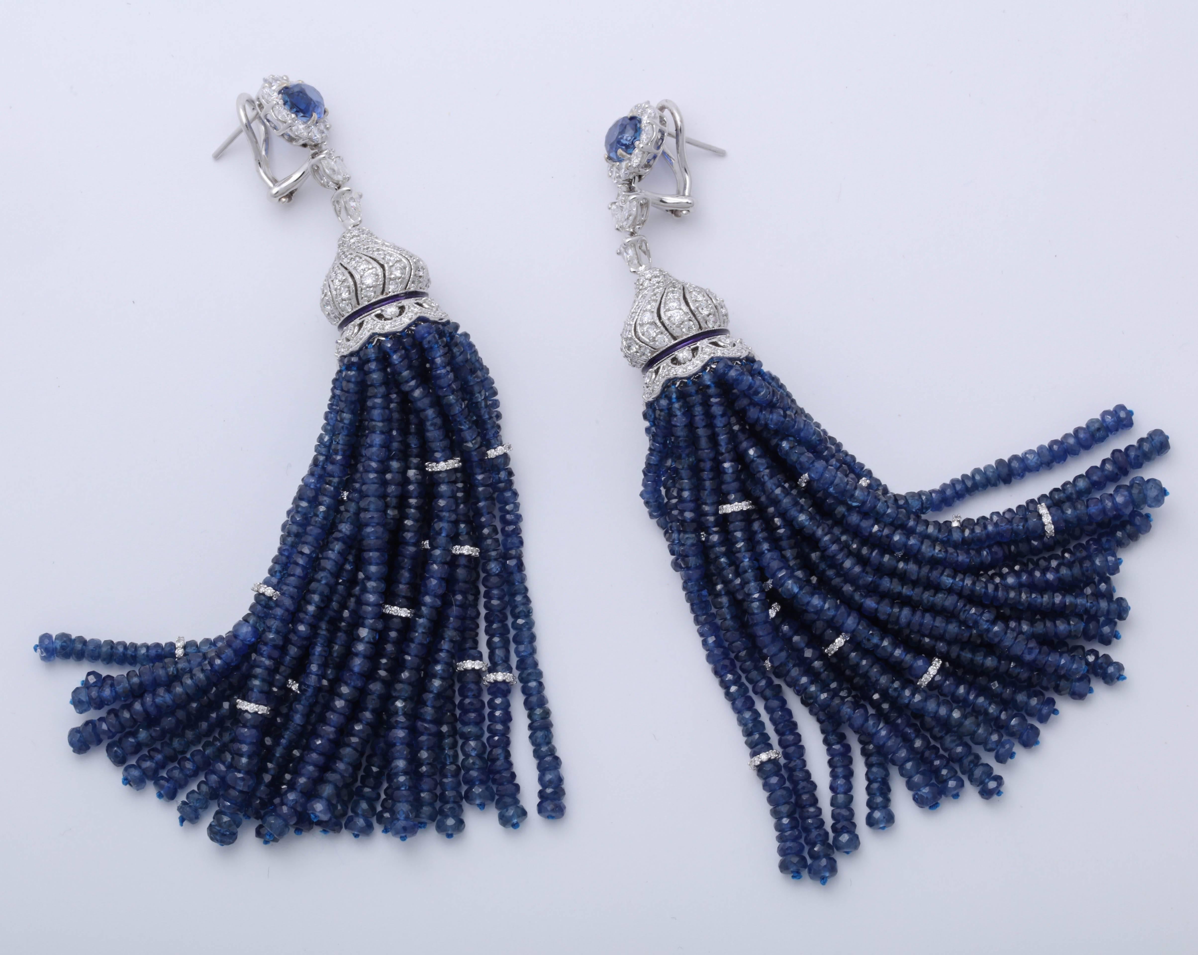 Women's Sapphire and Diamond Tassel Earrings For Sale