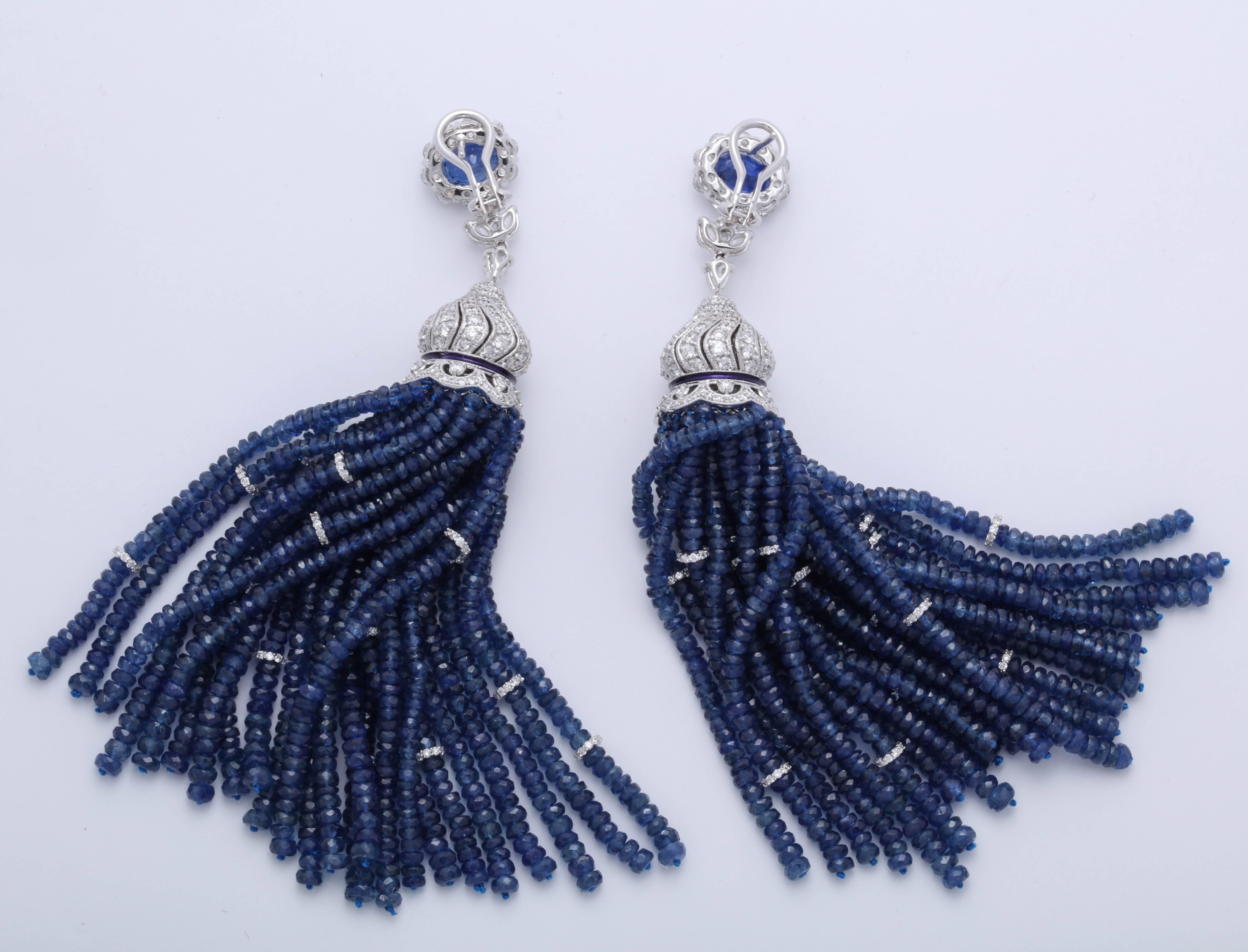 Sapphire and Diamond Tassel Earrings For Sale 2