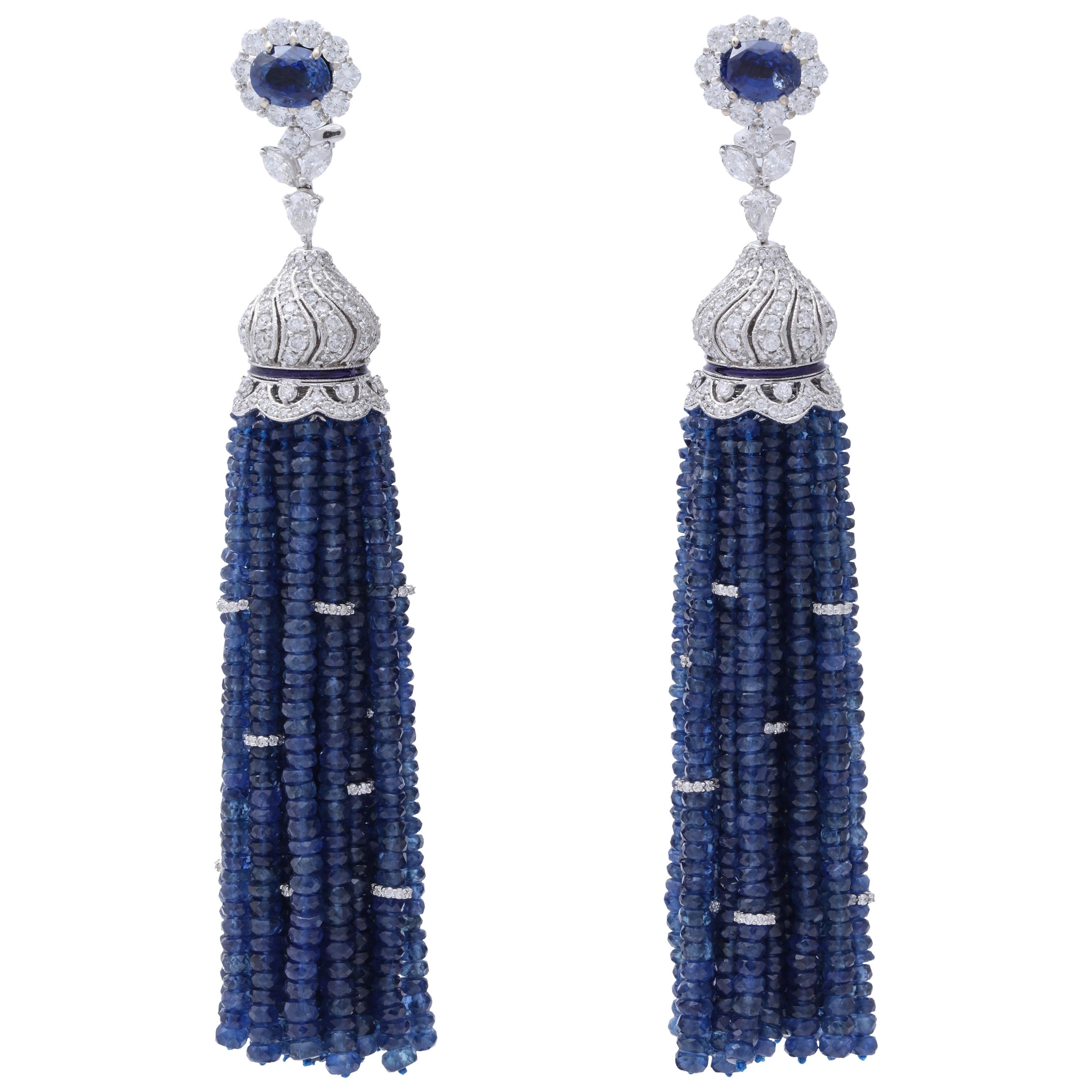 Sapphire and Diamond Tassel Earrings For Sale